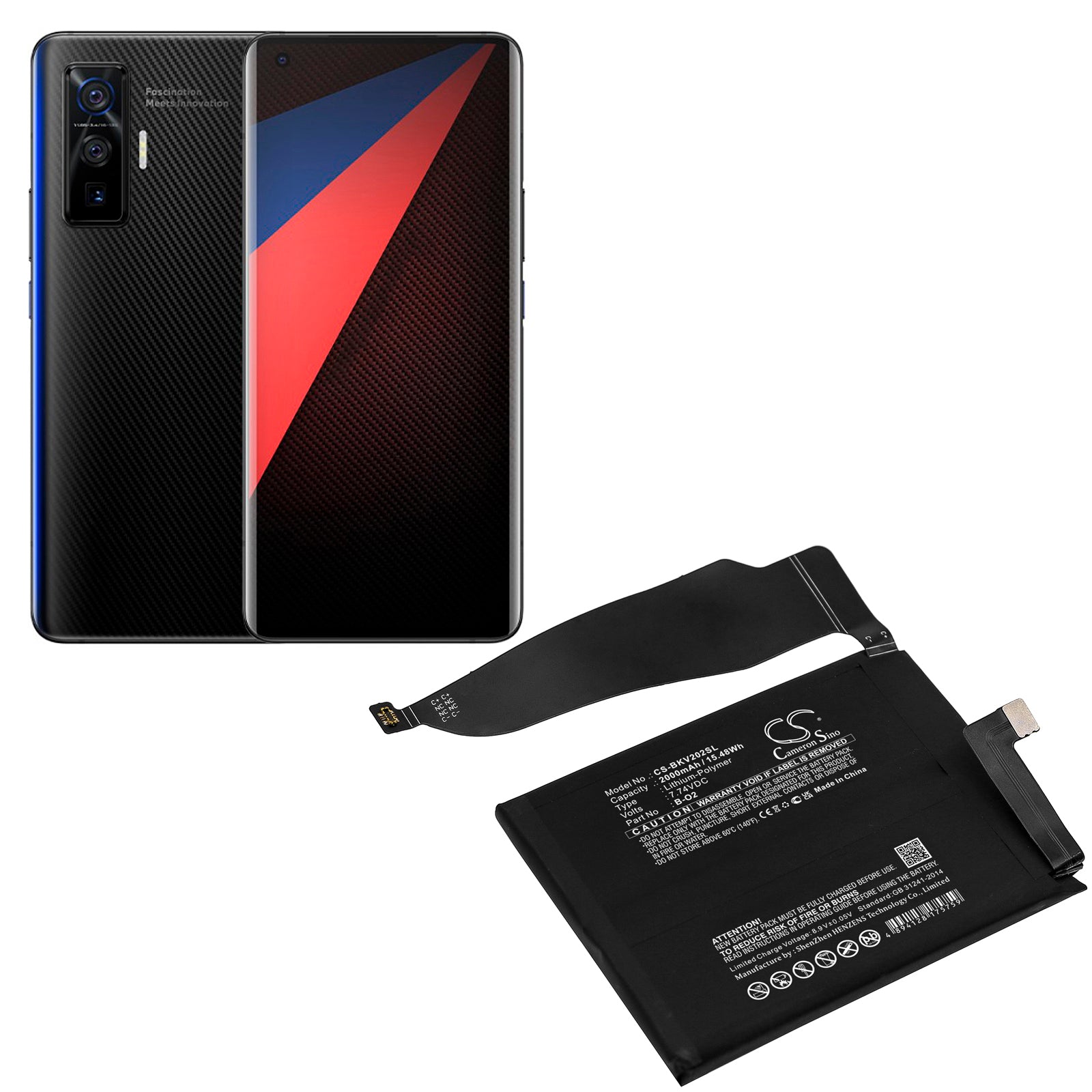 Li-Polymer, Mobile, SmartPhone Battery fits Vivo Iqoo 5 Pro, Iqoo 5 Pro 5g, 7.74V, 2000mAh Mobile, SmartPhone Cameron Sino Technology Limited