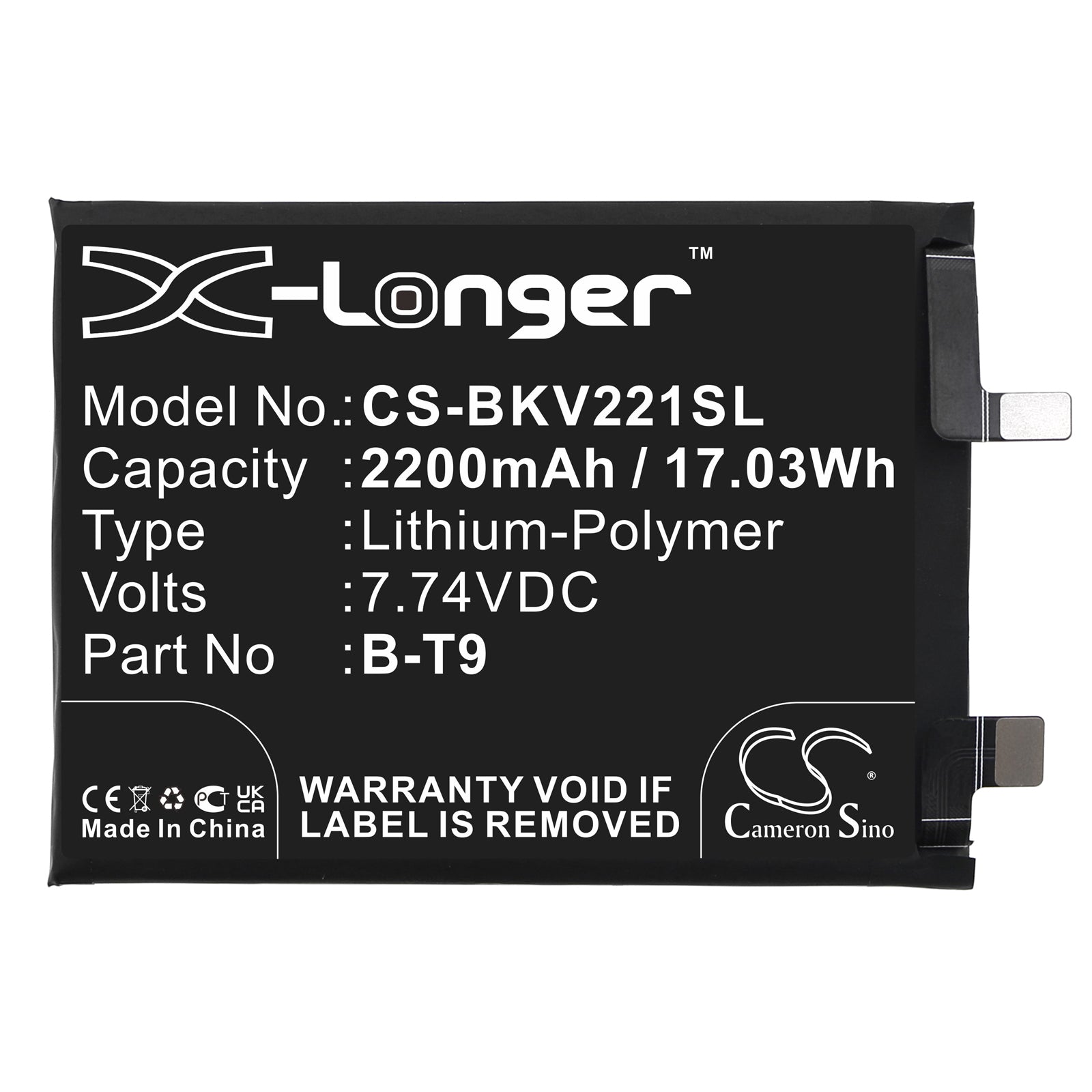 Li-Polymer, Mobile, SmartPhone Battery fits Vivo I2201, Iqoo 10 5g, 7.74V, 2200mAh Mobile, SmartPhone Cameron Sino Technology Limited