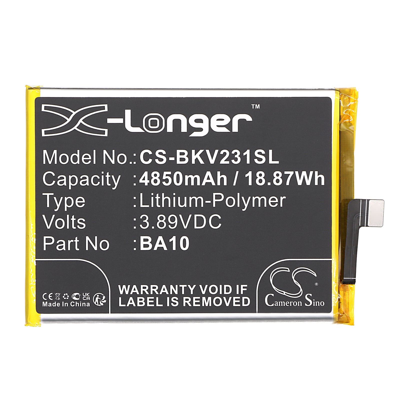 Li-Polymer, Mobile, SmartPhone Battery fits Vivo V2310, V2318a, 3.89V, 4850mAh Mobile, SmartPhone Cameron Sino Technology Limited