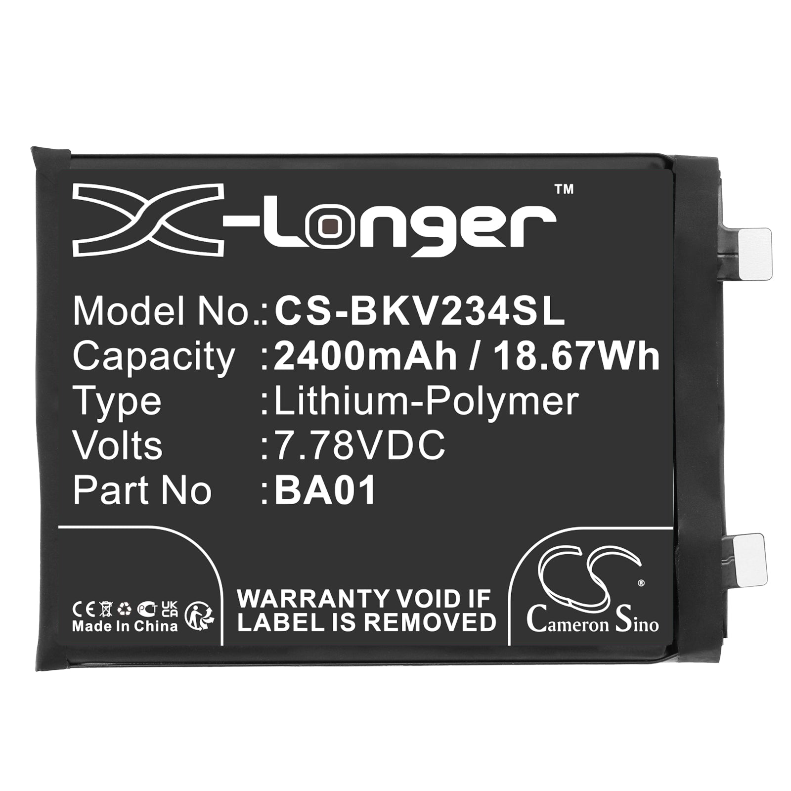 Li-Polymer, Mobile, SmartPhone Battery fits Vivo Iqoo 11s, Iqoo 11s 5g, 7.78V, 2400mAh Mobile, SmartPhone Cameron Sino Technology Limited