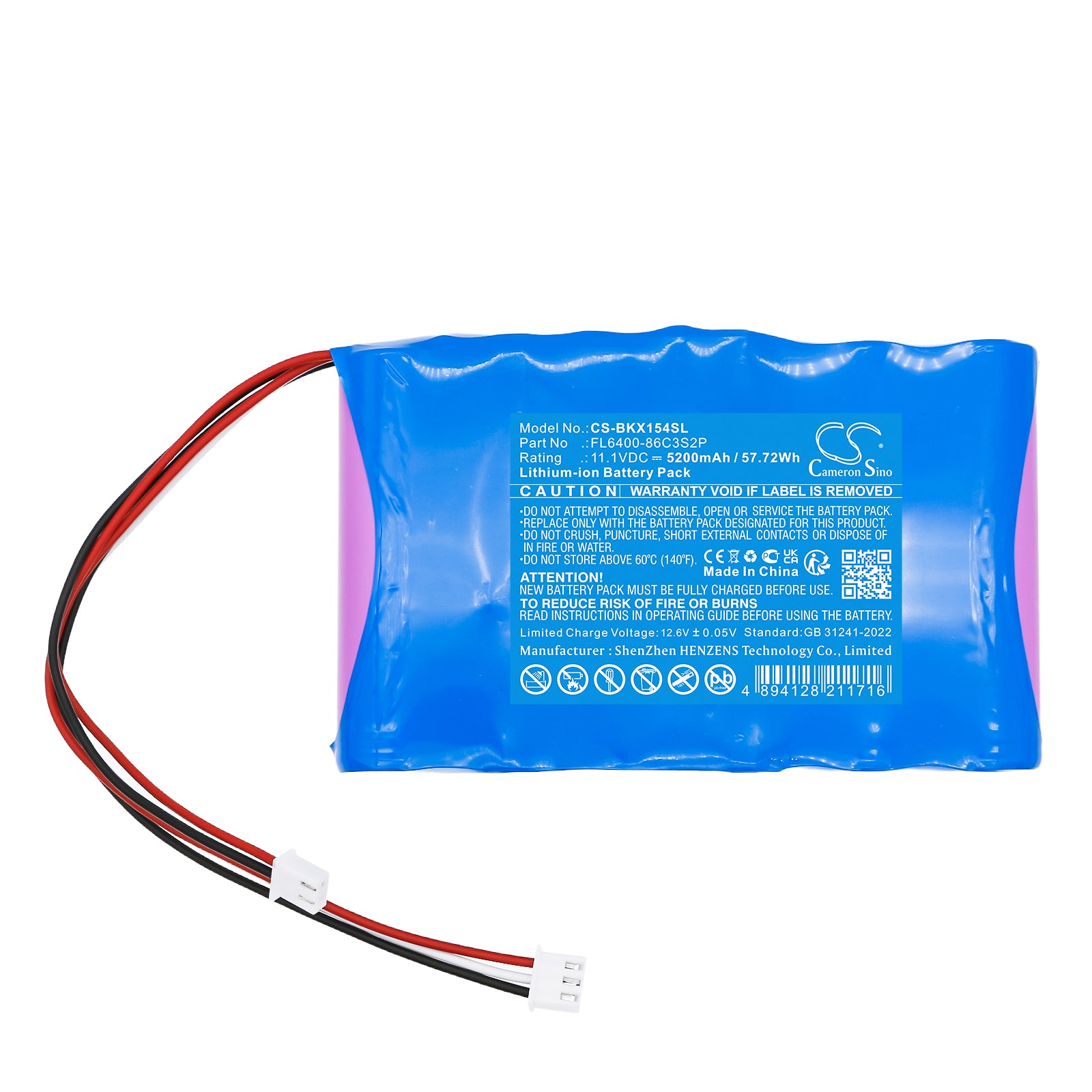 11.1V, Li-ion, 5200mAh, Battery fits Brookstone 154544, Big Blue Party, 57.72Wh Speaker Cameron Sino Technology Limited