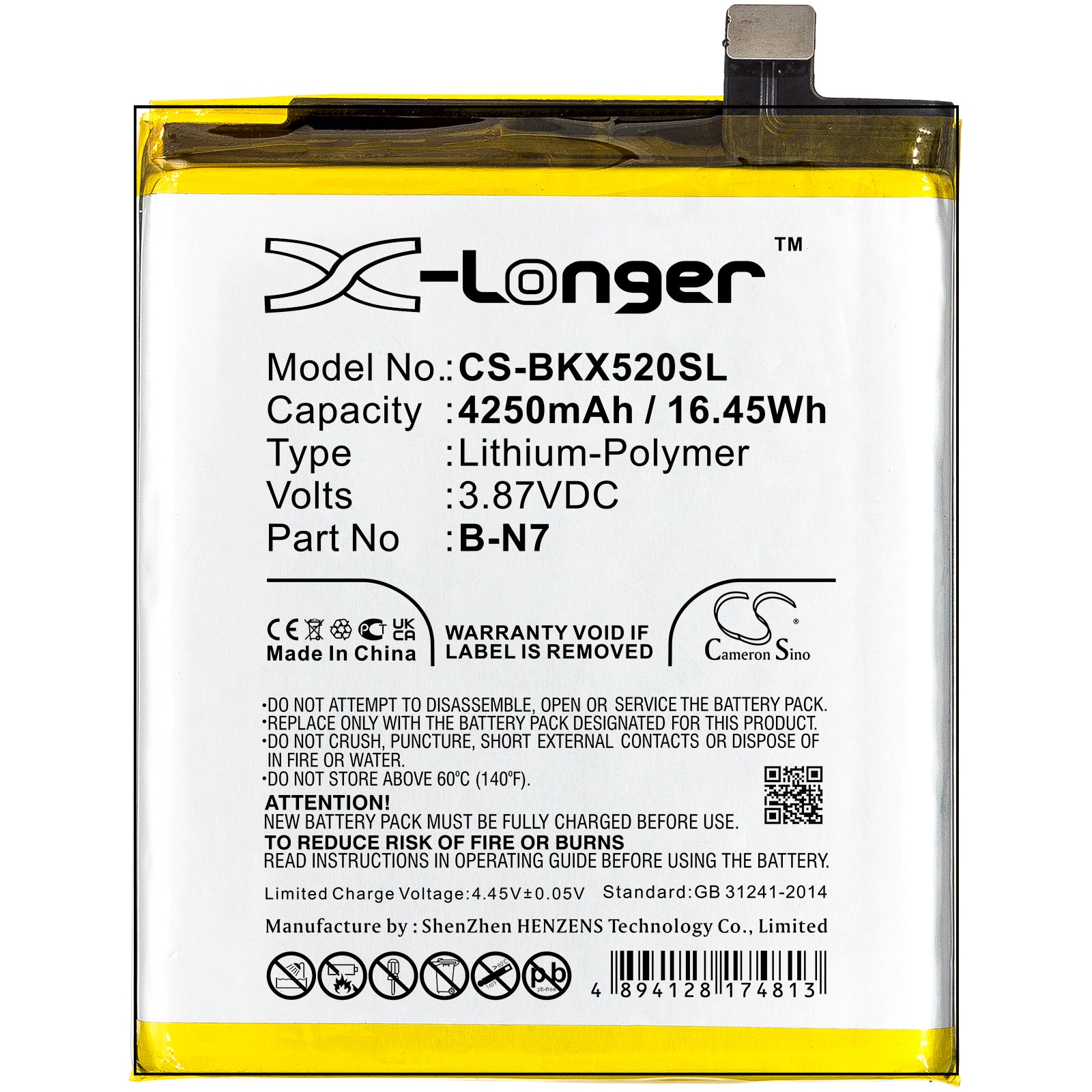 Li-Polymer, Mobile, SmartPhone Battery fits Vivo V2011a, X50 Pro Plus, 3.87V, 4250mAh Mobile, SmartPhone Cameron Sino Technology Limited