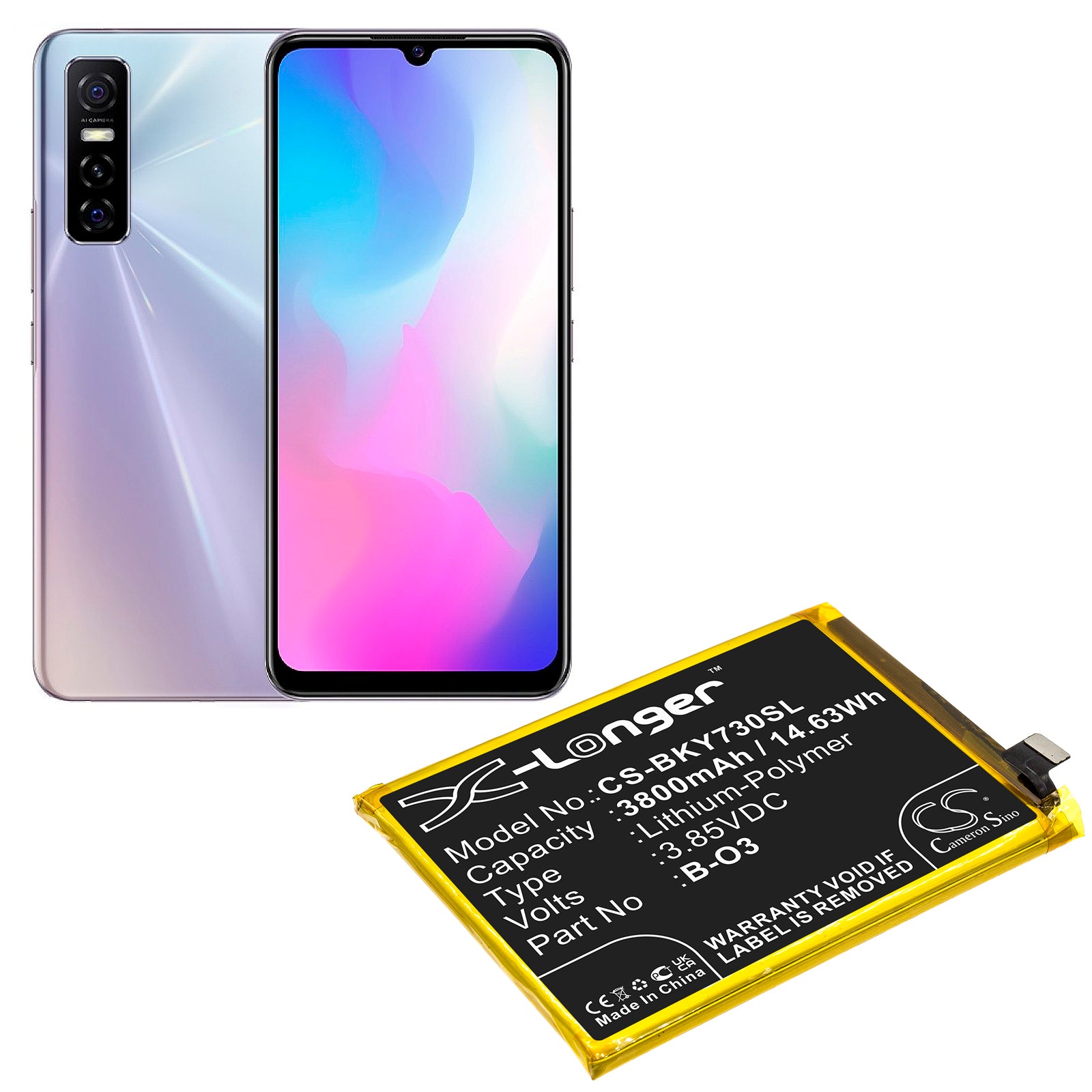 Li-Polymer, Mobile, SmartPhone Battery fits Vivo S7e, S7e 5g 2020, 3.85V, 3800mAh Mobile, SmartPhone Cameron Sino Technology Limited