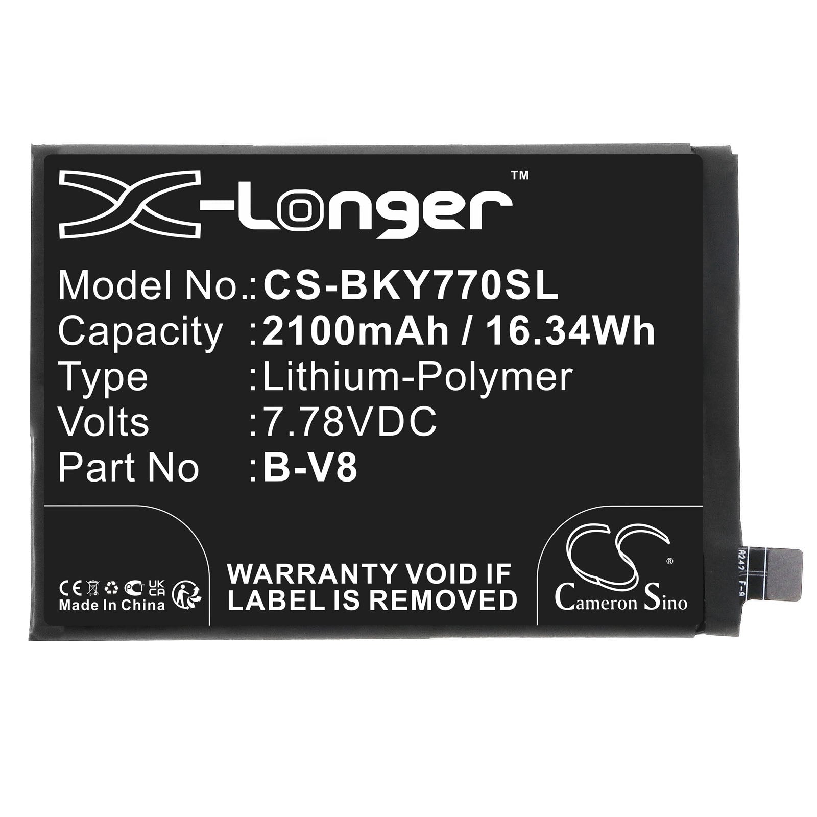 Li-Polymer, Mobile, SmartPhone Battery fits Vivo V2169, Y77, 7.78V, 2100mAh Mobile, SmartPhone Cameron Sino Technology Limited