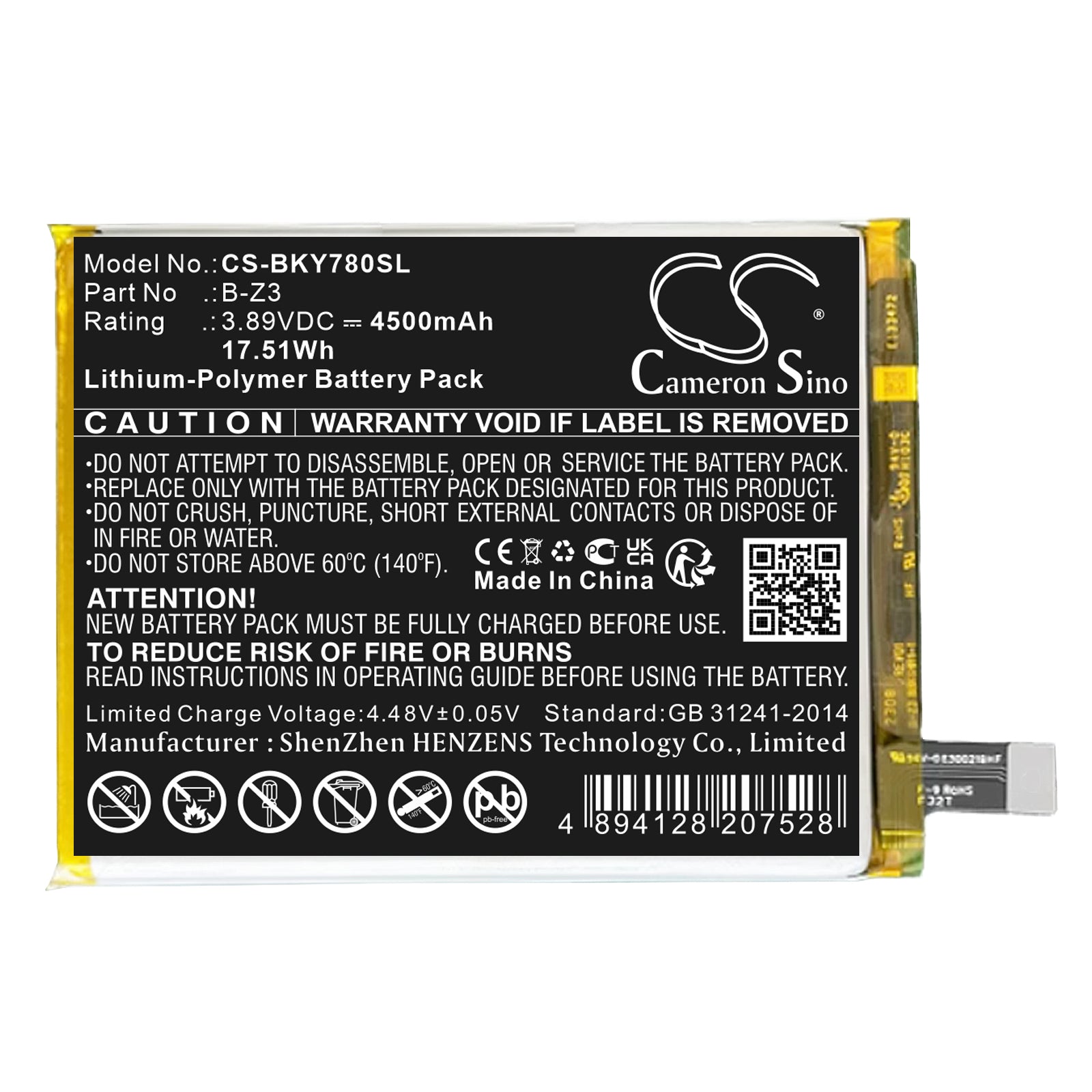 3.89V, Li-Polymer, 4500mAh, Battery fits Vivo Y78+, Y78 Plus, 17.51Wh Mobile, SmartPhone Cameron Sino Technology Limited