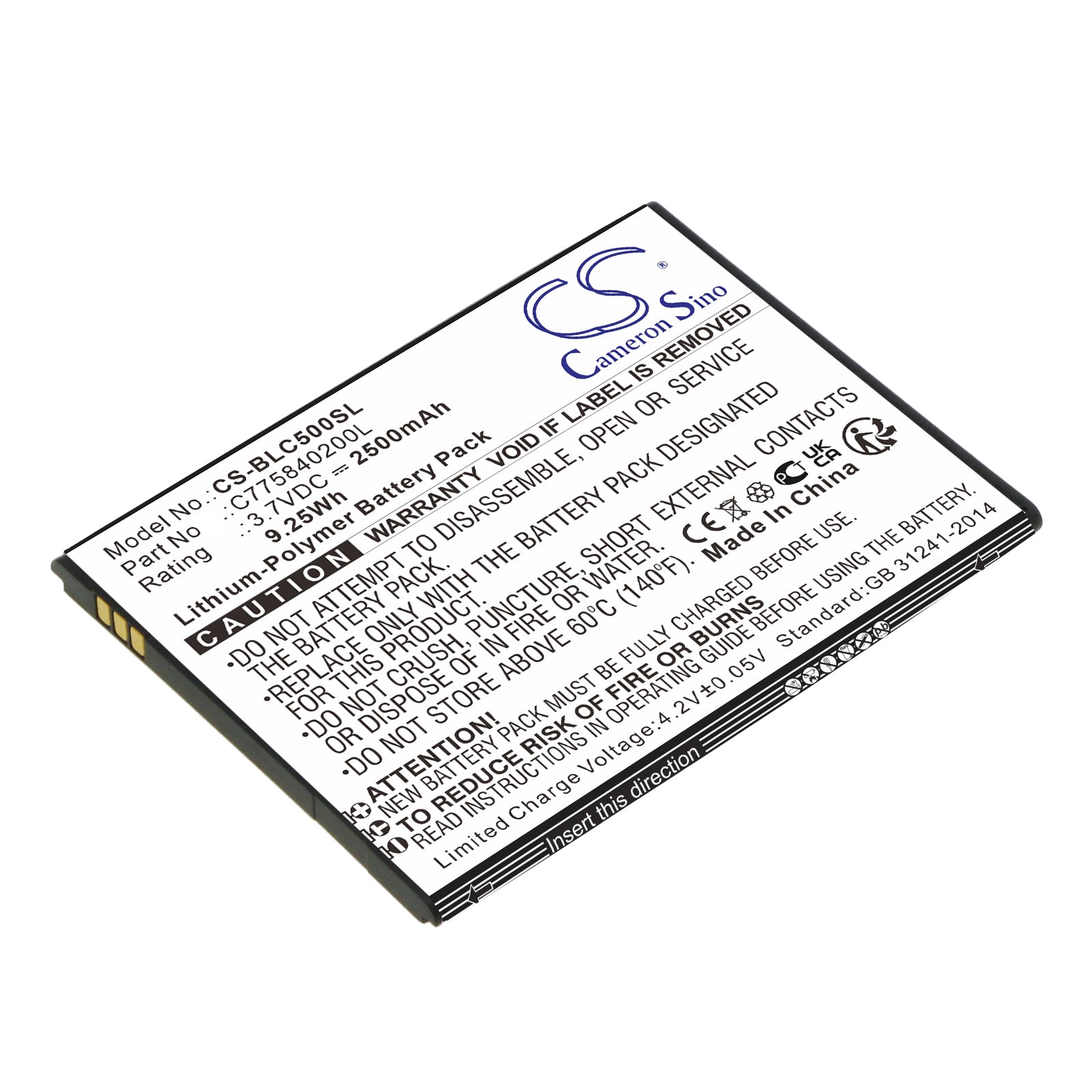 Li-Polymer, Mobile, SmartPhone Battery fits Blu C010q, C5, 3.7V, 2500mAh Mobile, SmartPhone Cameron Sino Technology Limited