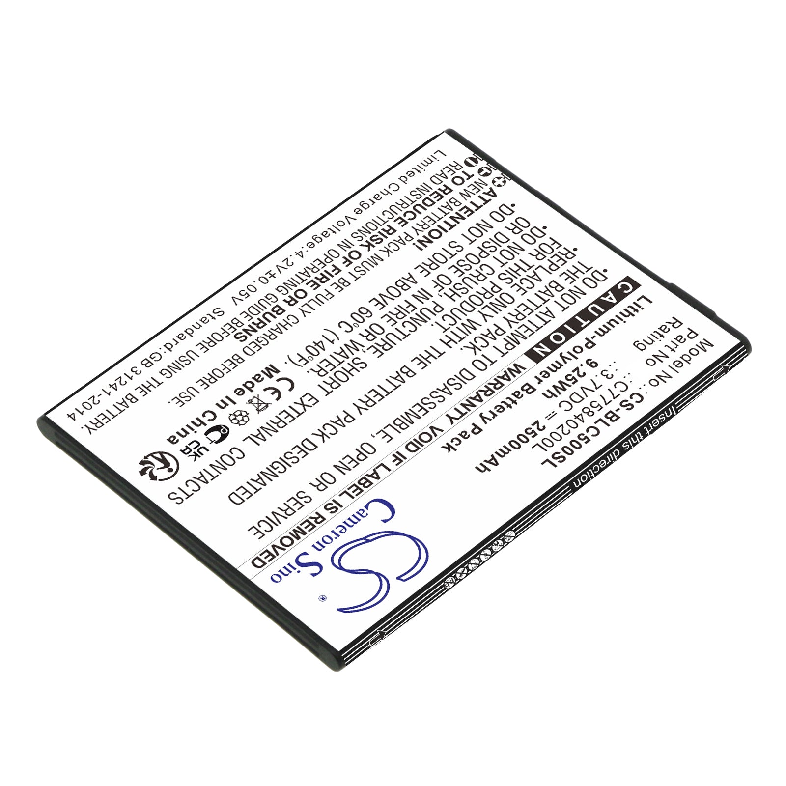 Li-Polymer, Mobile, SmartPhone Battery fits Blu C010q, C5, 3.7V, 2500mAh Mobile, SmartPhone Cameron Sino Technology Limited