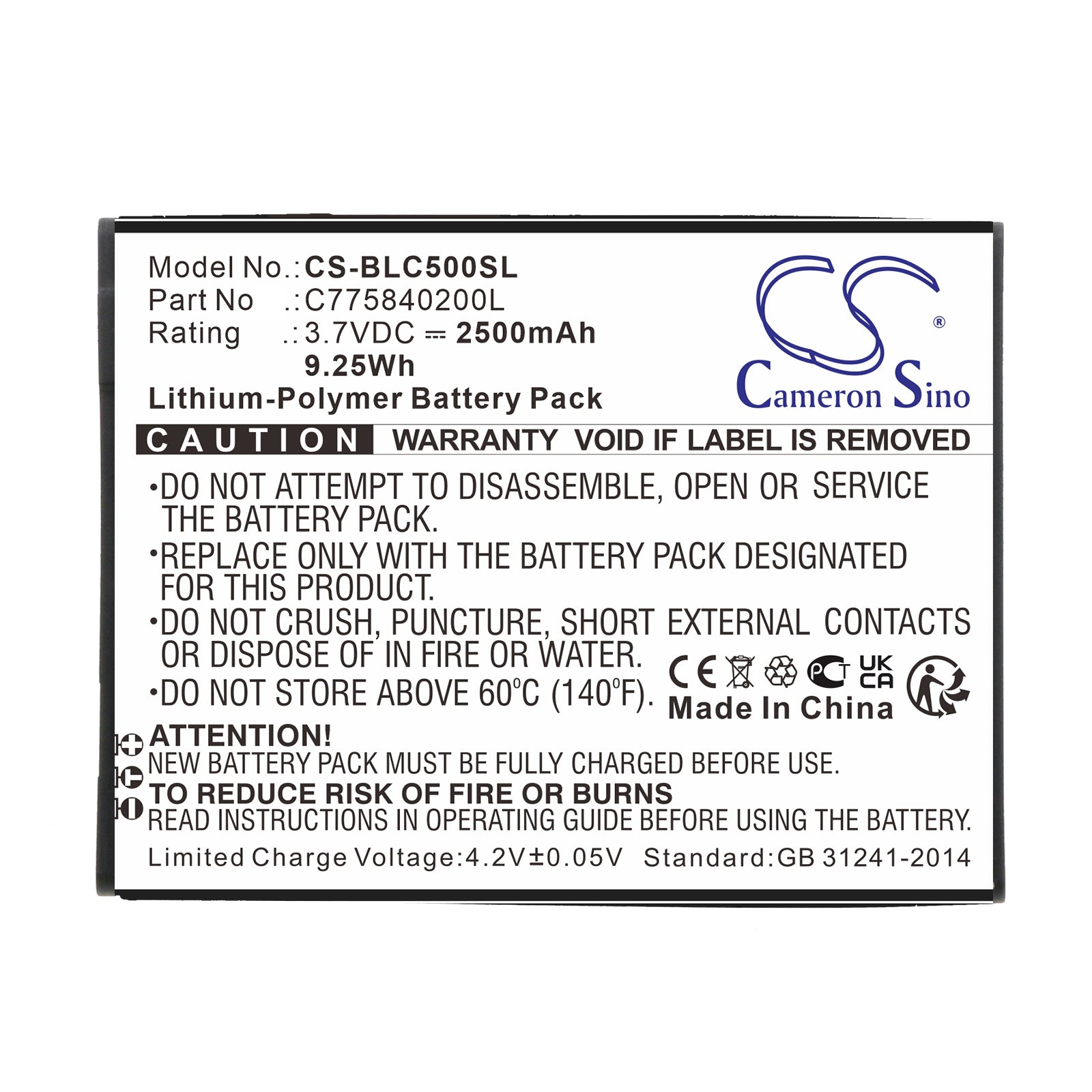 Li-Polymer, Mobile, SmartPhone Battery fits Blu C010q, C5, 3.7V, 2500mAh Mobile, SmartPhone Cameron Sino Technology Limited