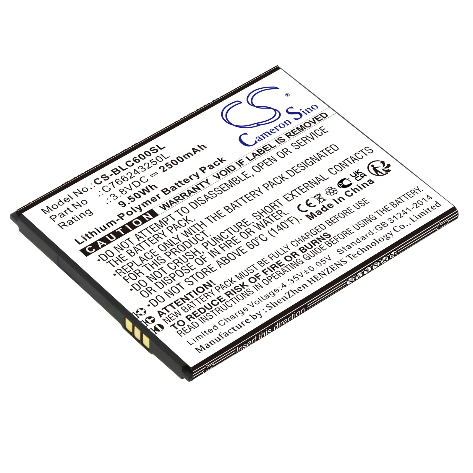 Li-Polymer, Mobile, SmartPhone Battery fits Blu C0090p, C6, 3.8V, 2500mAh Mobile, SmartPhone Cameron Sino Technology Limited