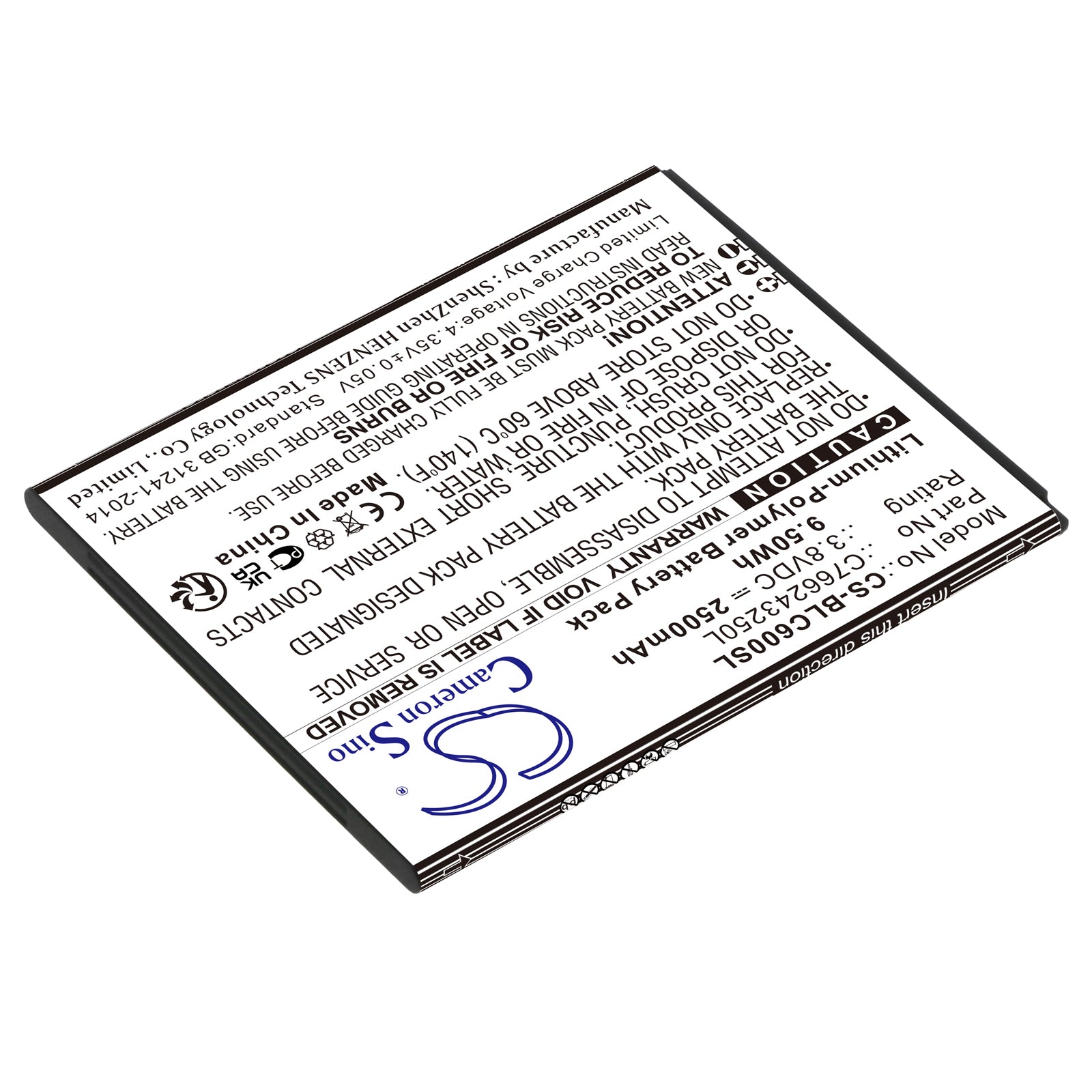 Li-Polymer, Mobile, SmartPhone Battery fits Blu C0090p, C6, 3.8V, 2500mAh Mobile, SmartPhone Cameron Sino Technology Limited