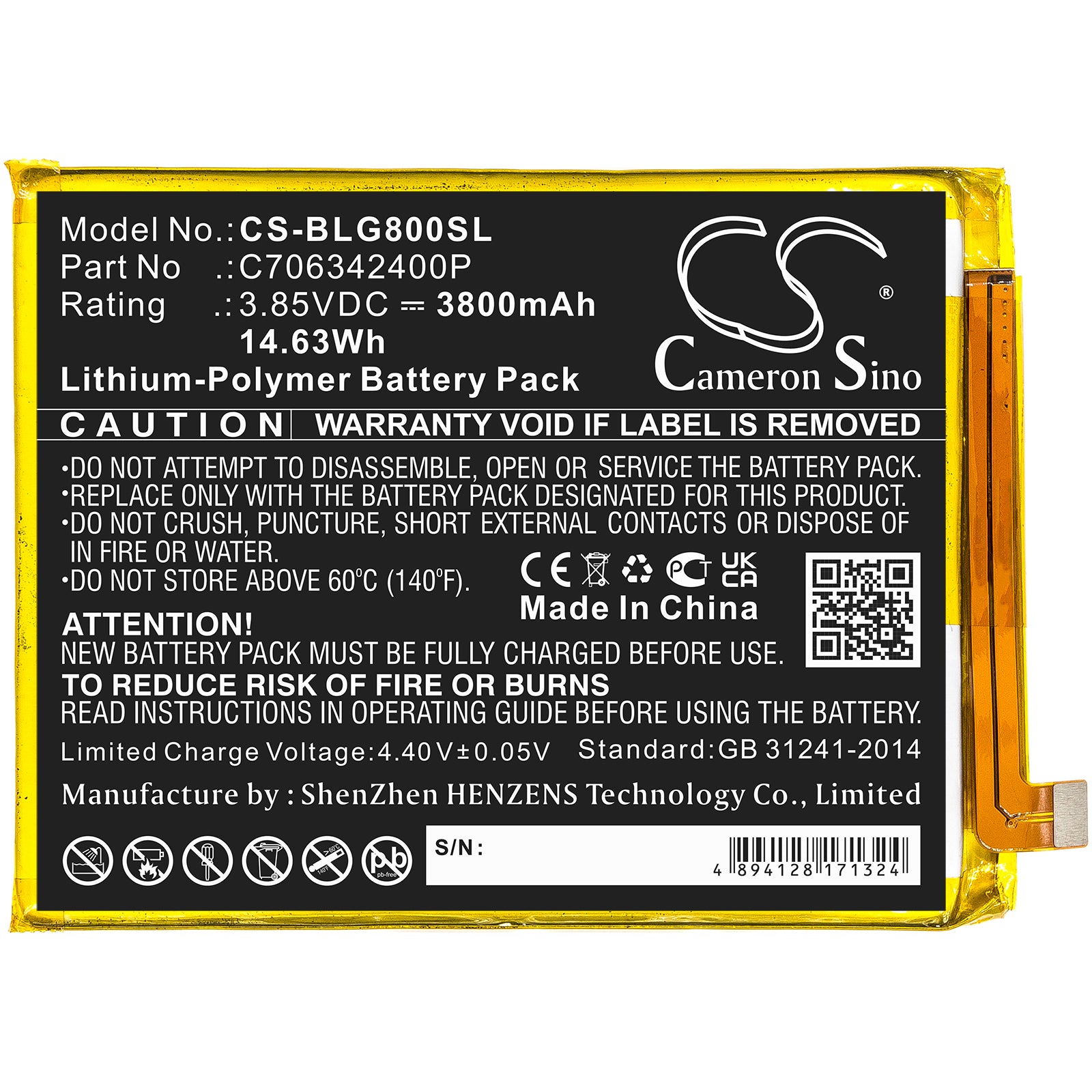 Li-Polymer, Mobile, SmartPhone Battery fits Blu G0290ww, G80, 3.85V, 3800mAh Mobile, SmartPhone Cameron Sino Technology Limited