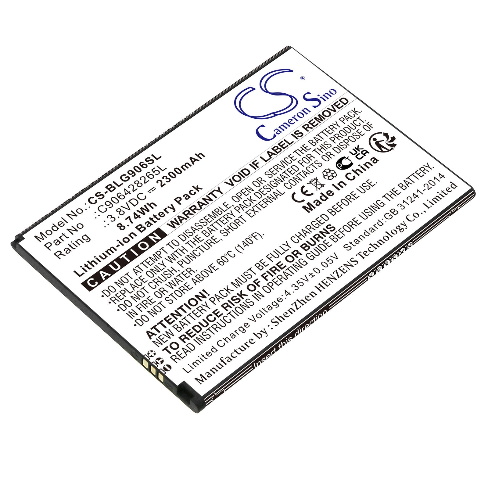 Li-ion, Mobile, SmartPhone Battery fits Blu G150q, Grand Xl, 3.8V, 2300mAh Mobile, SmartPhone Cameron Sino Technology Limited