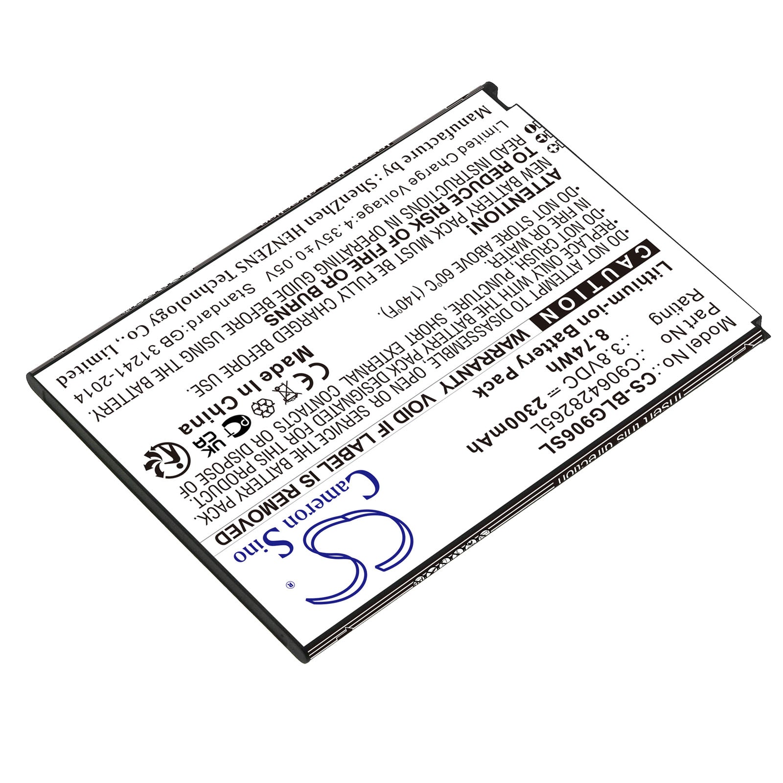 Li-ion, Mobile, SmartPhone Battery fits Blu G150q, Grand Xl, 3.8V, 2300mAh Mobile, SmartPhone Cameron Sino Technology Limited