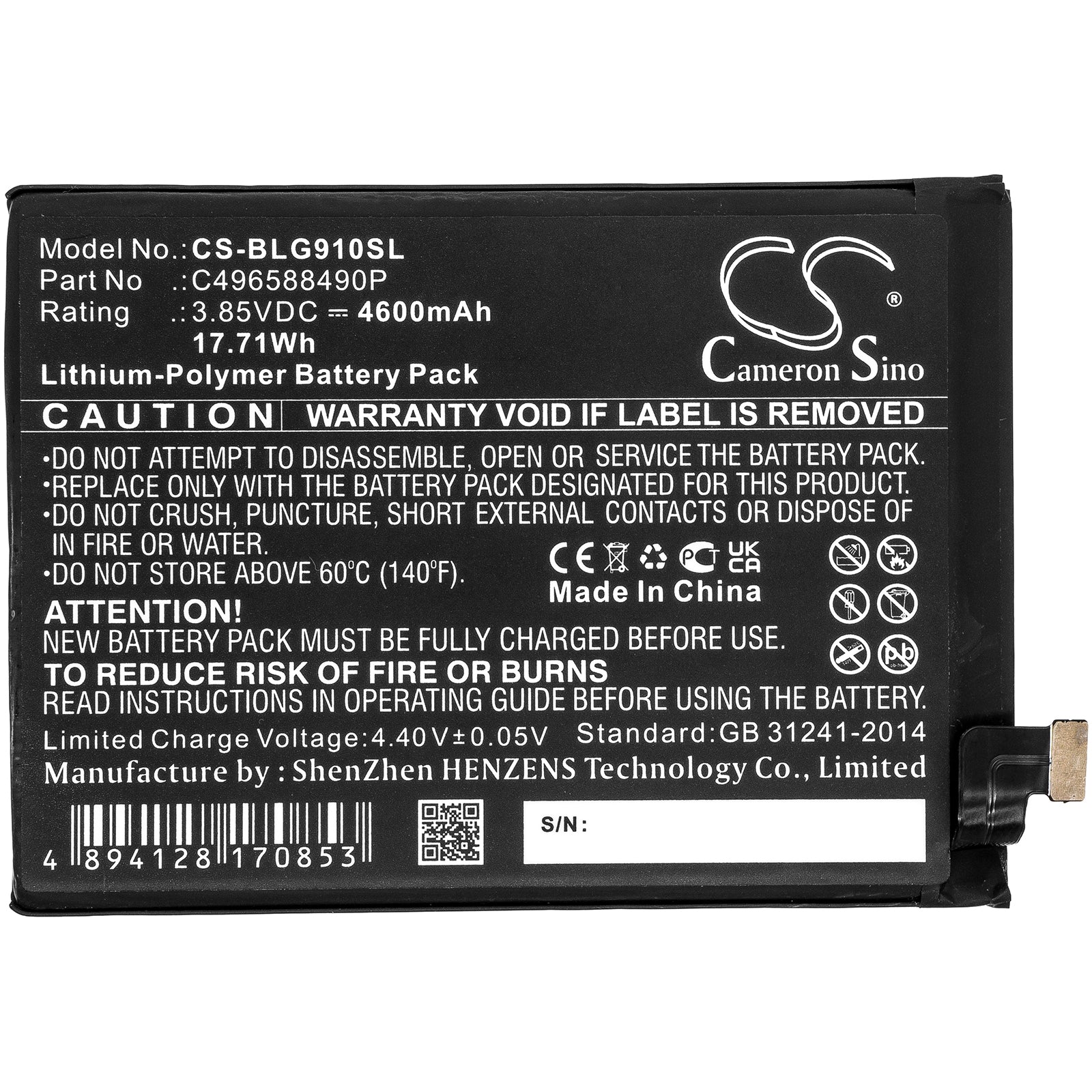 Li-Polymer, Mobile, SmartPhone Battery fits Blu G0530ww, G91 Pro, 3.85V, 4600mAh Mobile, SmartPhone Cameron Sino Technology Limited
