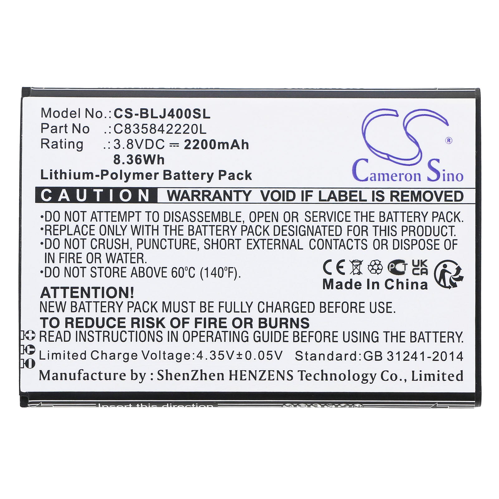 Li-Polymer, Mobile, SmartPhone Battery fits Blu J170, J170eq, 3.8V, 2200mAh Mobile, SmartPhone Cameron Sino Technology Limited