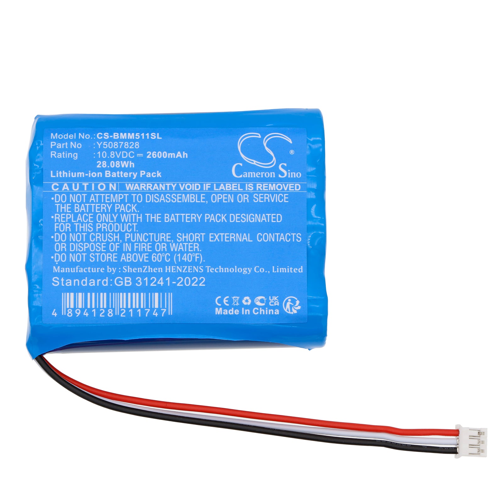 10.8V, Li-ion, 2600mAh, Battery fits Brady M511, 28.08Wh Portable Printer Cameron Sino Technology Limited