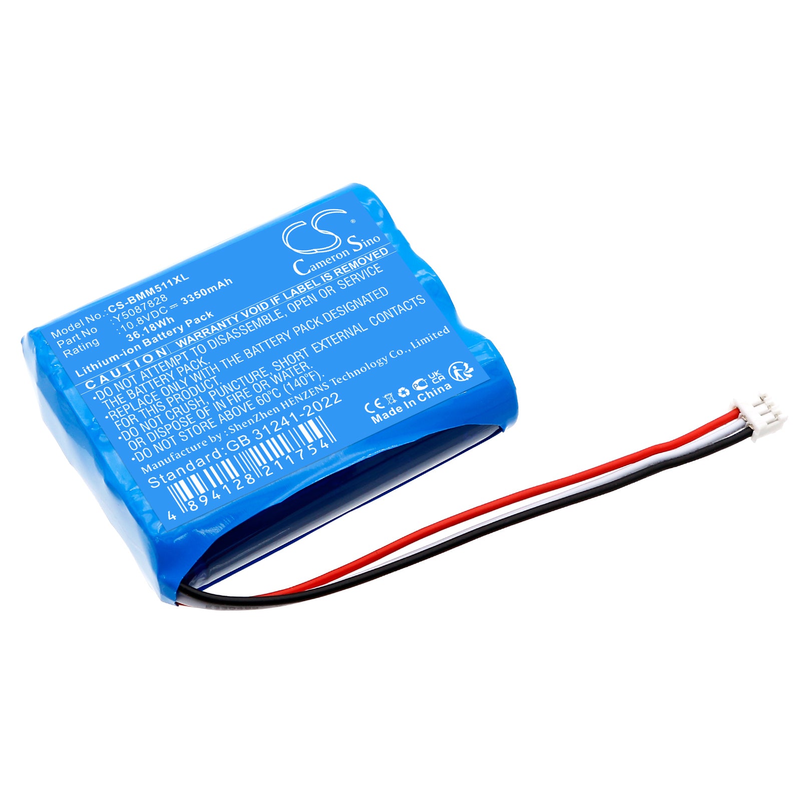 10.8V, Li-ion, 3350mAh, Battery fits Brady M511, 36.18Wh Portable Printer Cameron Sino Technology Limited