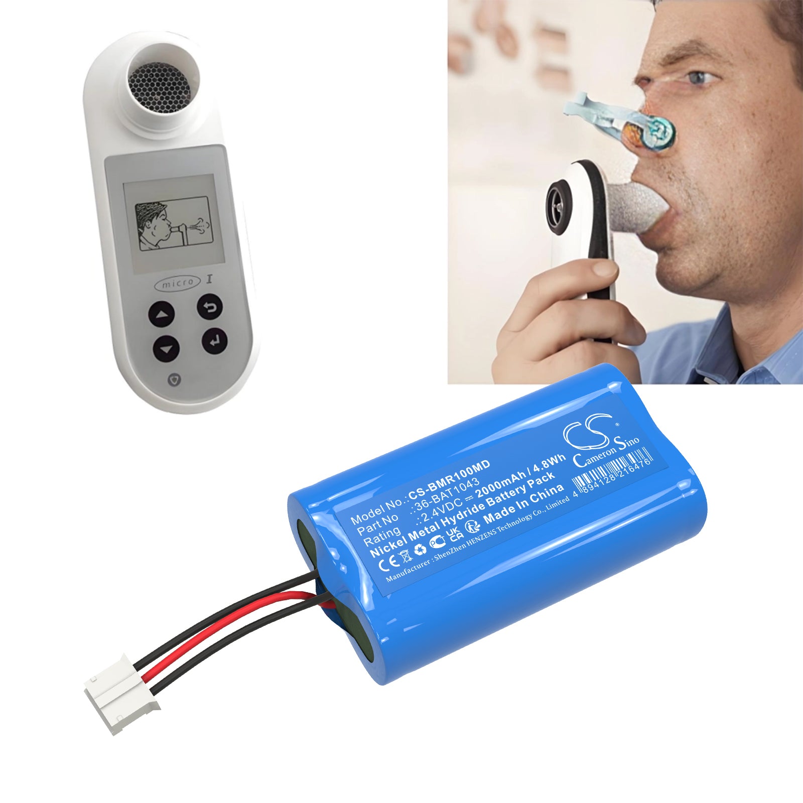 2.4V, Ni-MH, 2000mAh, Battery fits Alaris Micro 1 Spirometer | CareFusion Micro1 Spirometer, 4.8Wh Medical Cameron Sino Technology Limited