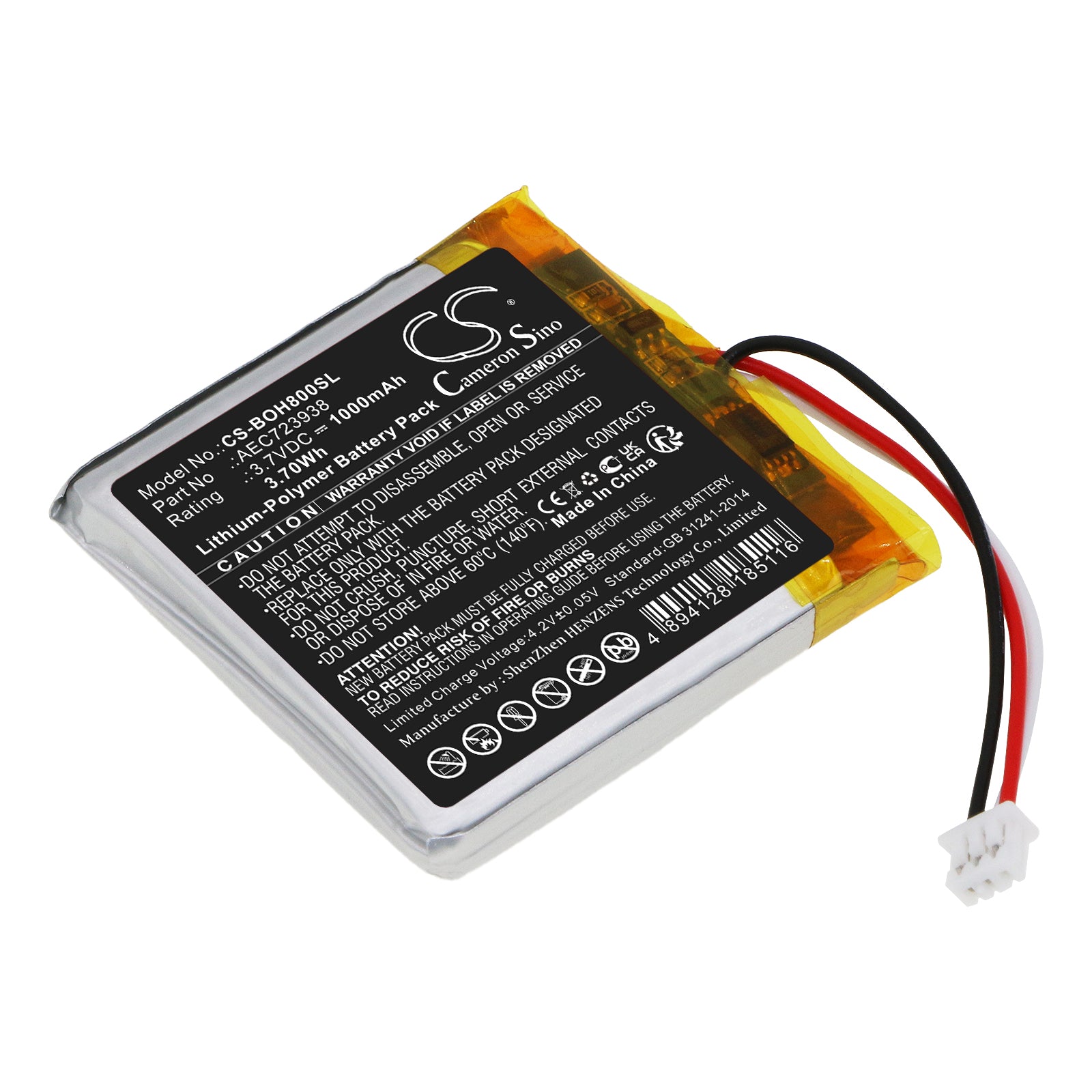 Li-Polymer, Speaker Battery fits Bang & Olufsen Beoplay H8i, Beoplay H9 3rd Generation, 3.7V, 1000mAh Speaker Cameron Sino Technology Limited