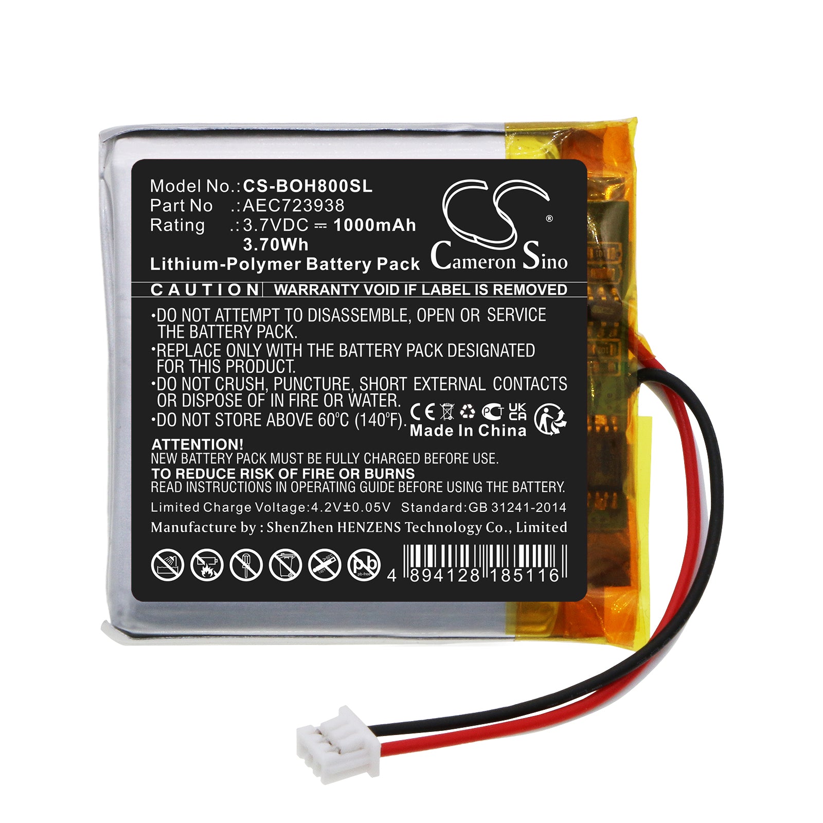 Li-Polymer, Speaker Battery fits Bang & Olufsen Beoplay H8i, Beoplay H9 3rd Generation, 3.7V, 1000mAh Speaker Cameron Sino Technology Limited