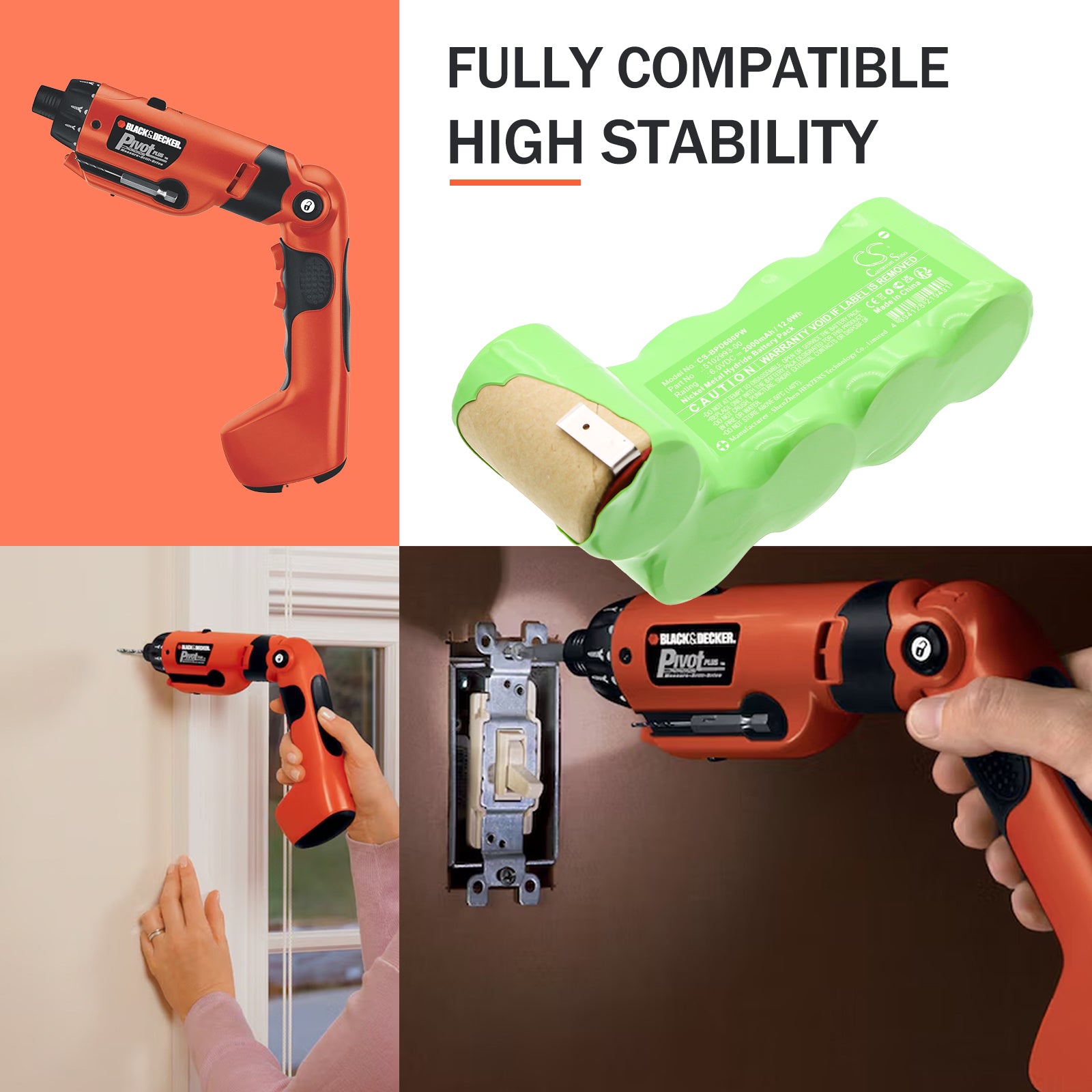 6V, Ni-MH, 2000mAh, Battery fits Black & Decker PD600, PD600G, 12Wh Power Tools Cameron Sino Technology Limited