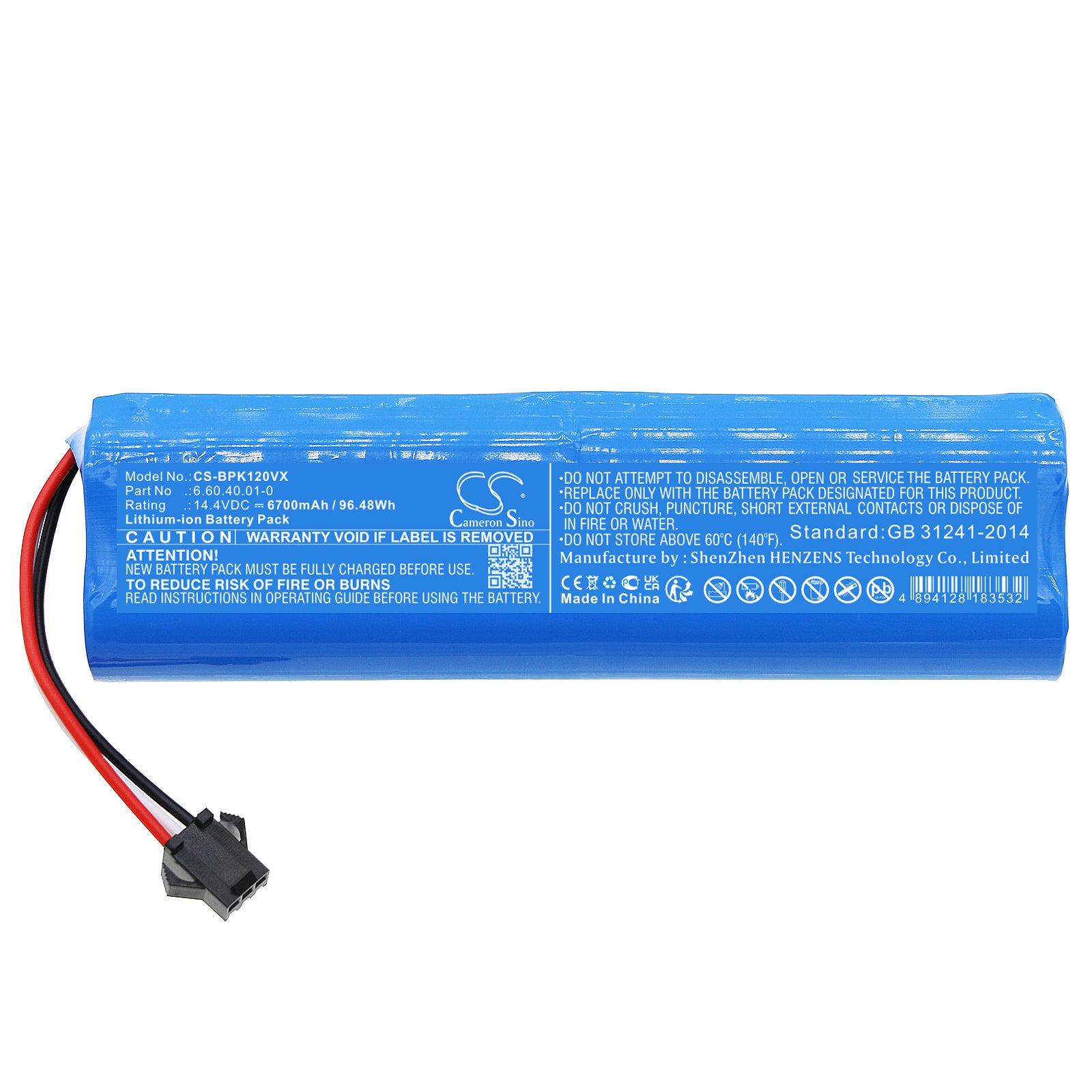 Li-ion, Vacuum Battery fits Neabot N1, N2, 14.4V, 6700mAh Vacuum Cameron Sino Technology Limited