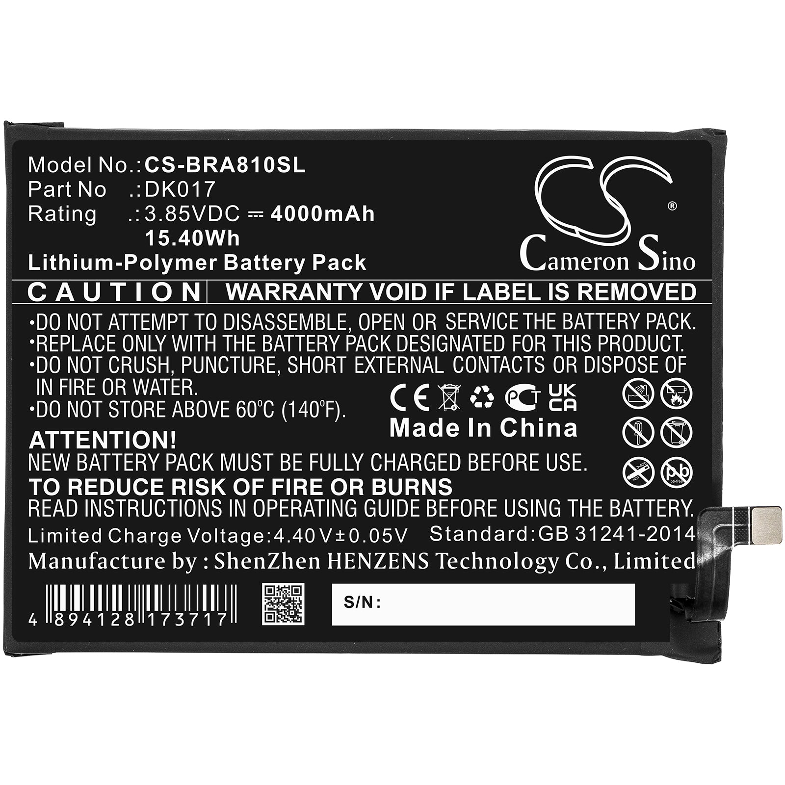 Li-Polymer, Mobile, SmartPhone Battery fits Blackview A80 Pro, 3.85V, 4000mAh Mobile, SmartPhone Cameron Sino Technology Limited