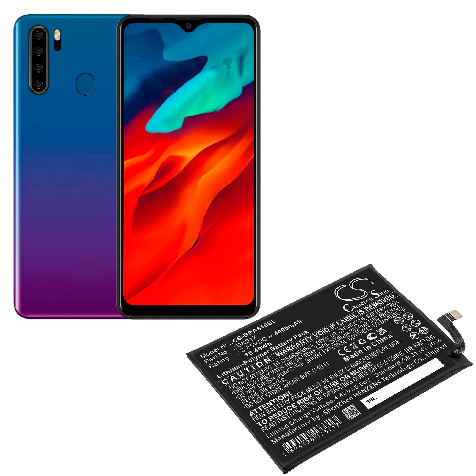 Li-Polymer, Mobile, SmartPhone Battery fits Blackview A80 Pro, 3.85V, 4000mAh Mobile, SmartPhone Cameron Sino Technology Limited