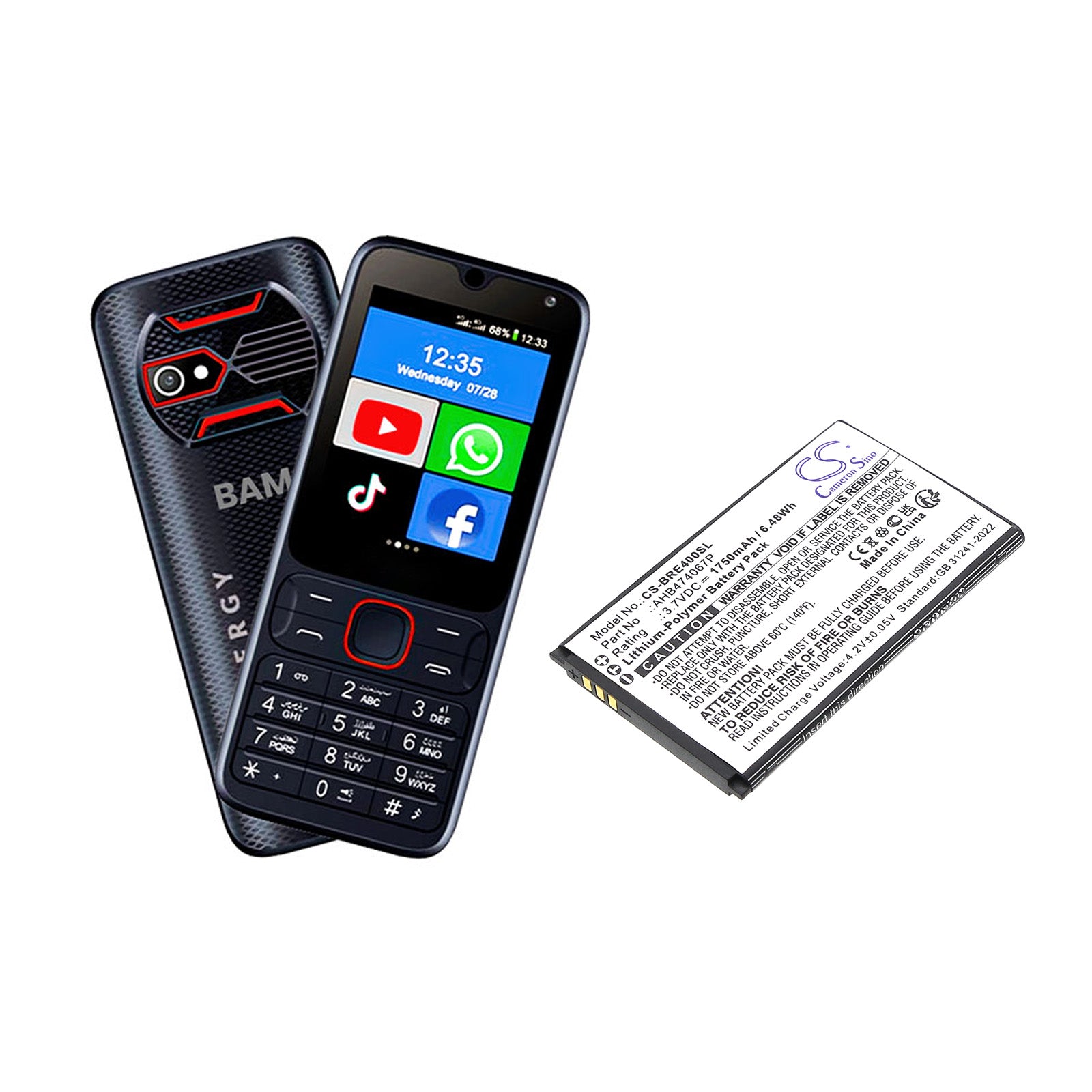 3.7V, Li-Polymer, 1750mAh, Battery fits Brondi ENERGY 4G, 6.48Wh Mobile, SmartPhone Cameron Sino Technology Limited