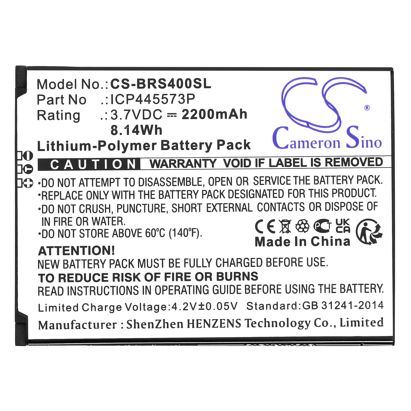 Li-Polymer, Mobile, SmartPhone Battery fits Brondi Smartphone 4g, 3.7V, 2200mAh Mobile, SmartPhone Cameron Sino Technology Limited