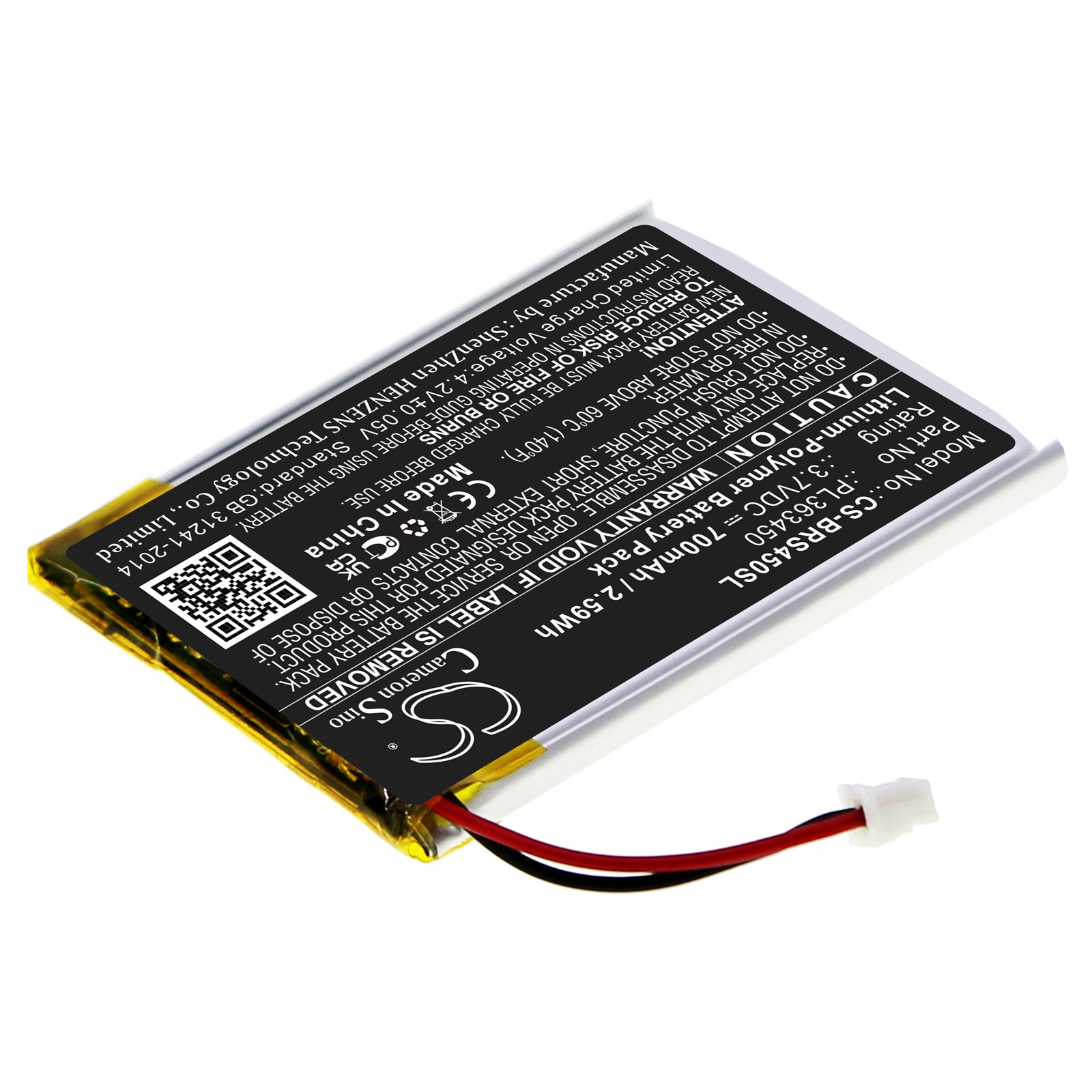 Li-Polymer, Wireless Headset Battery fits Blueparrott S450, S450-xt, 3.7V, 700mAh Wireless Headset Cameron Sino Technology Limited