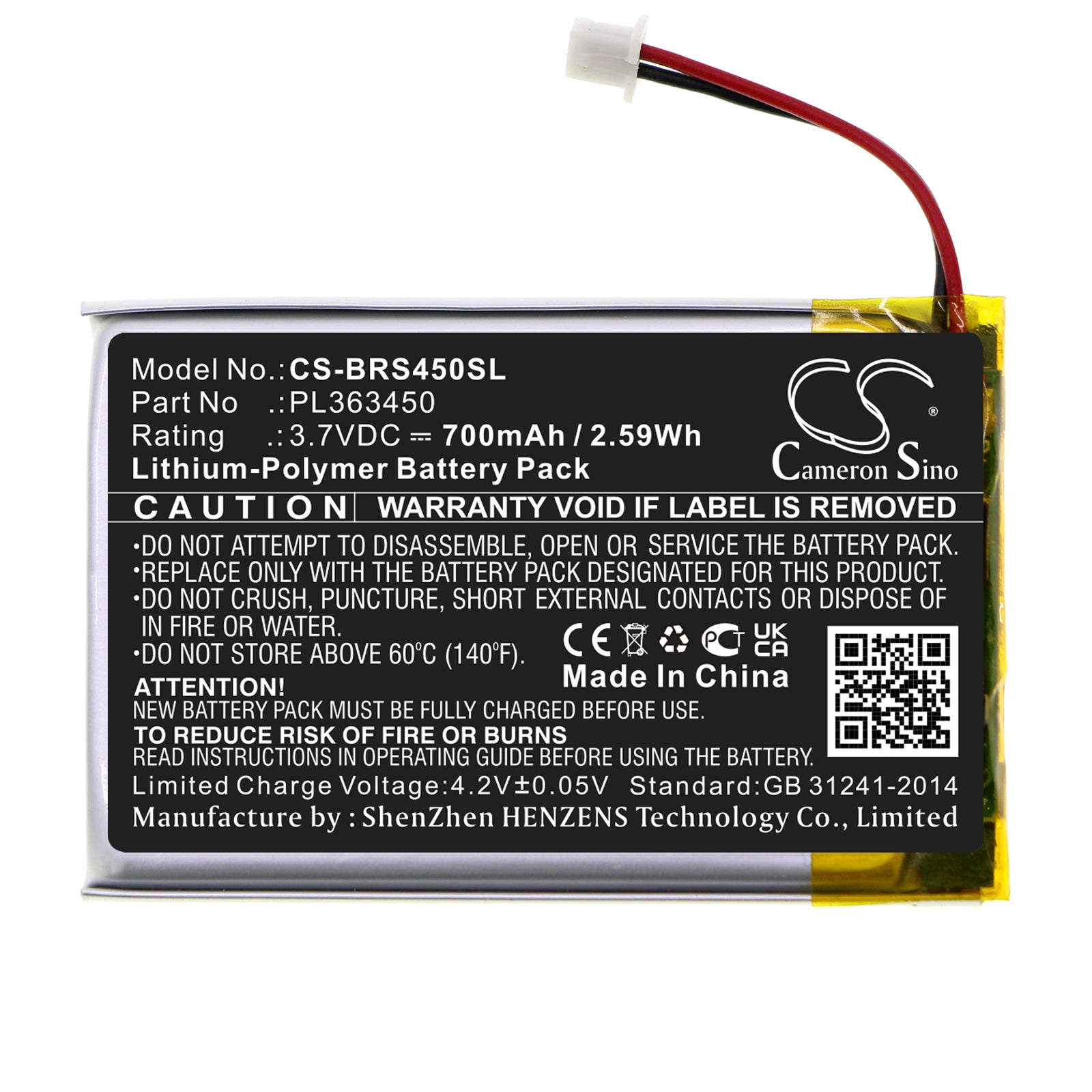 Li-Polymer, Wireless Headset Battery fits Blueparrott S450, S450-xt, 3.7V, 700mAh Wireless Headset Cameron Sino Technology Limited