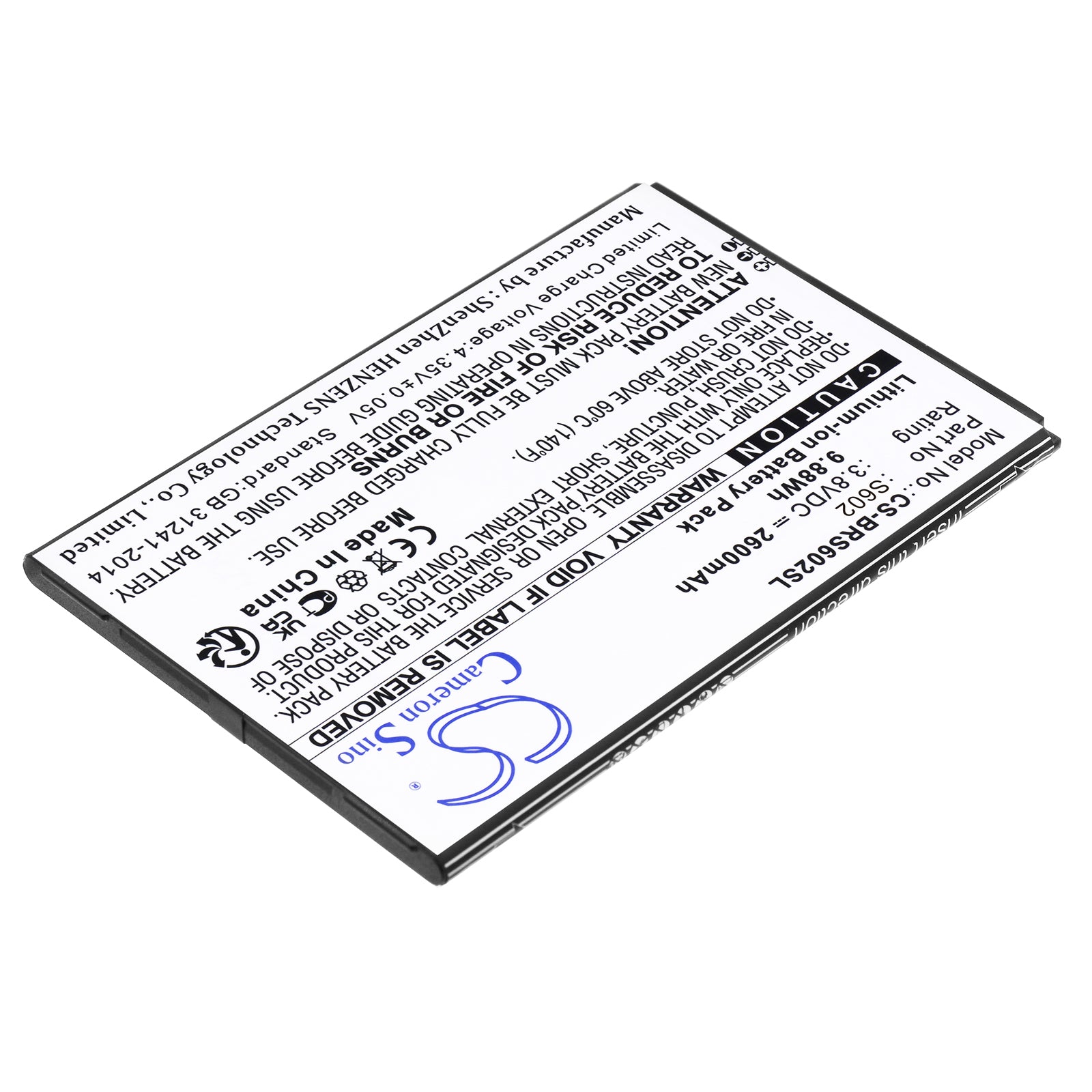 Li-ion, Mobile, SmartPhone Battery fits Brondi Amico Smartphone Xl, S602, 3.8V, 2600mAh Mobile, SmartPhone Cameron Sino Technology Limited
