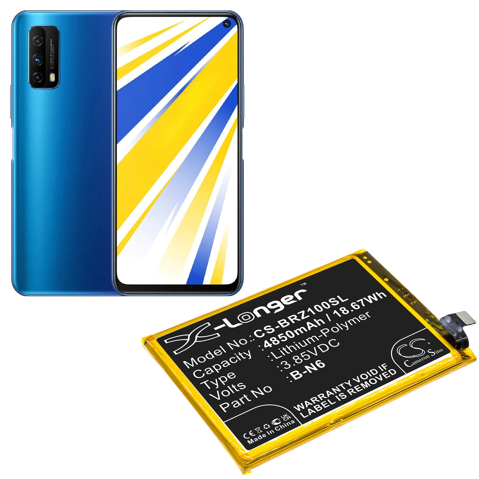 Li-Polymer, Mobile, SmartPhone Battery fits Vivo Iqoo Z1x 5g, V2012, 3.85V, 4850mAh Mobile, SmartPhone Cameron Sino Technology Limited