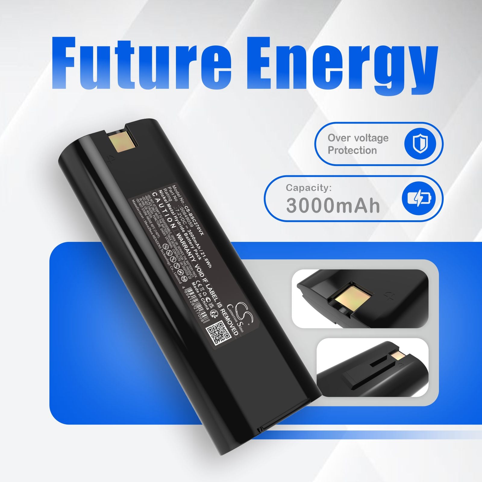 7.2V, Ni-MH, 3000mAh, Battery fits Bosch BBZ36AB01, BBZ37GB01, 21.6Wh Vacuum Cameron Sino Technology Limited