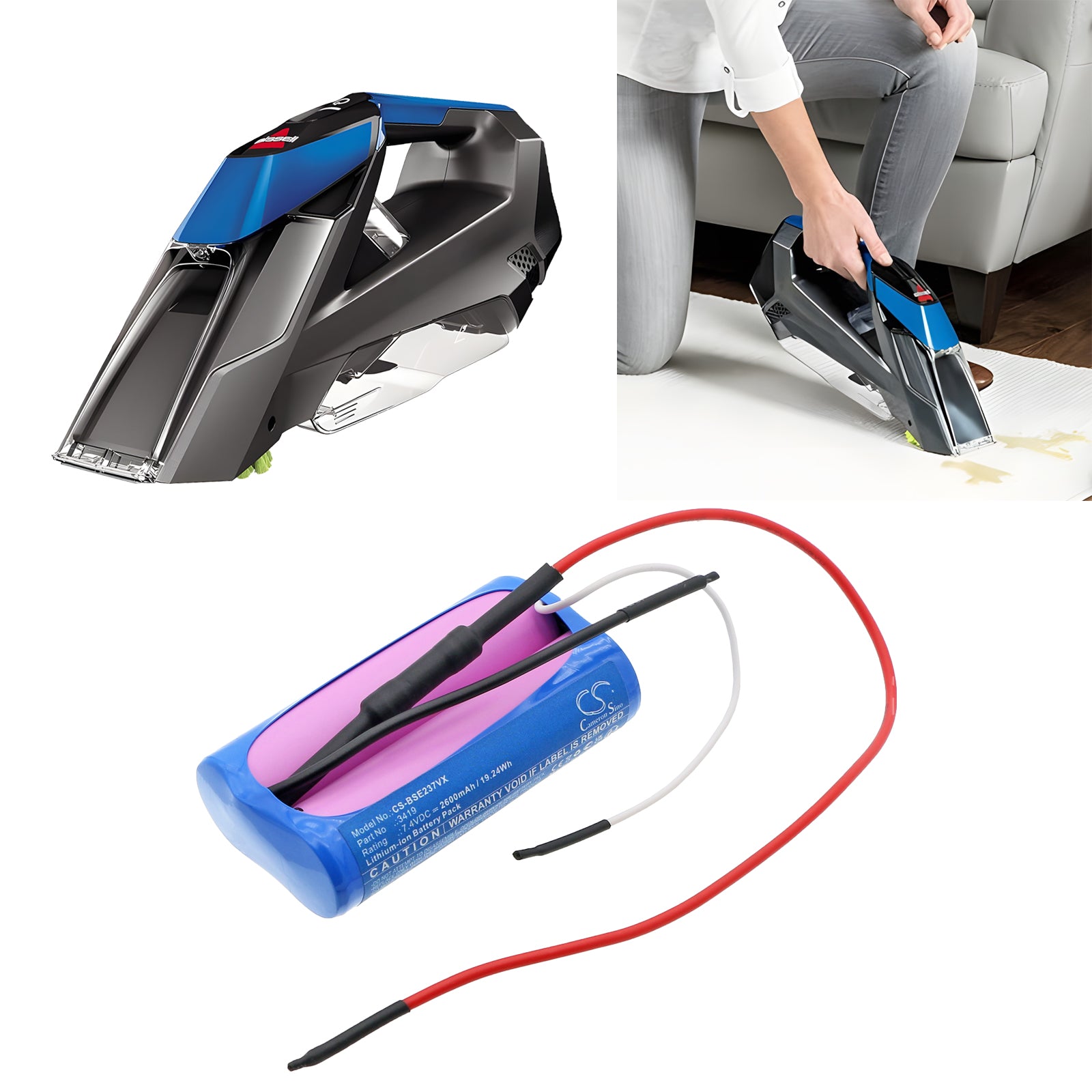 7.4V, Li-ion, 2600mAh, Battery fits Bissell Pet Stain Eraser 20037, 19.24Wh Vacuum Cameron Sino Technology Limited