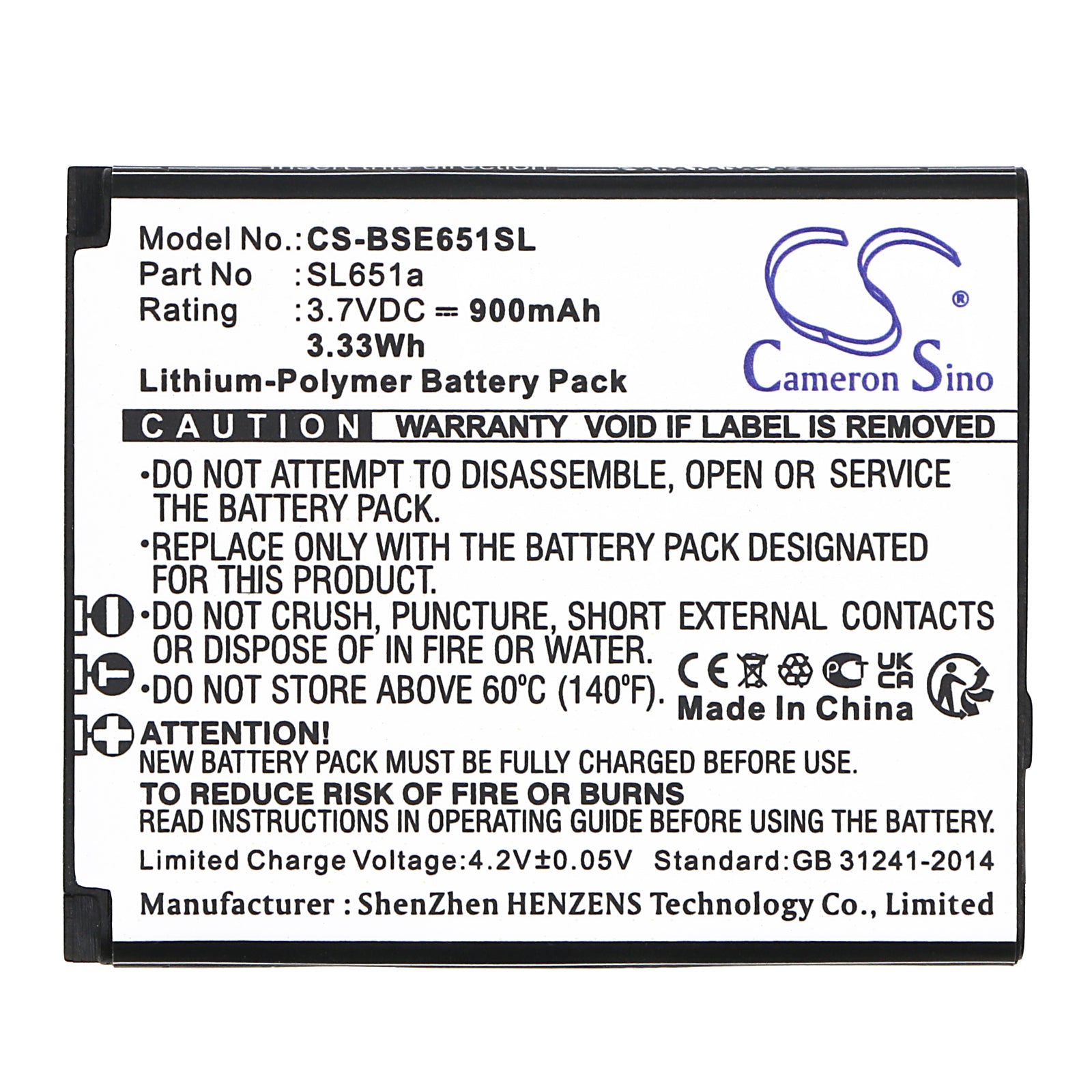 Li-Polymer, Mobile, SmartPhone Battery fits Bea-fon Sl651, Sl651a, 3.7V, 900mAh Mobile, SmartPhone Cameron Sino Technology Limited
