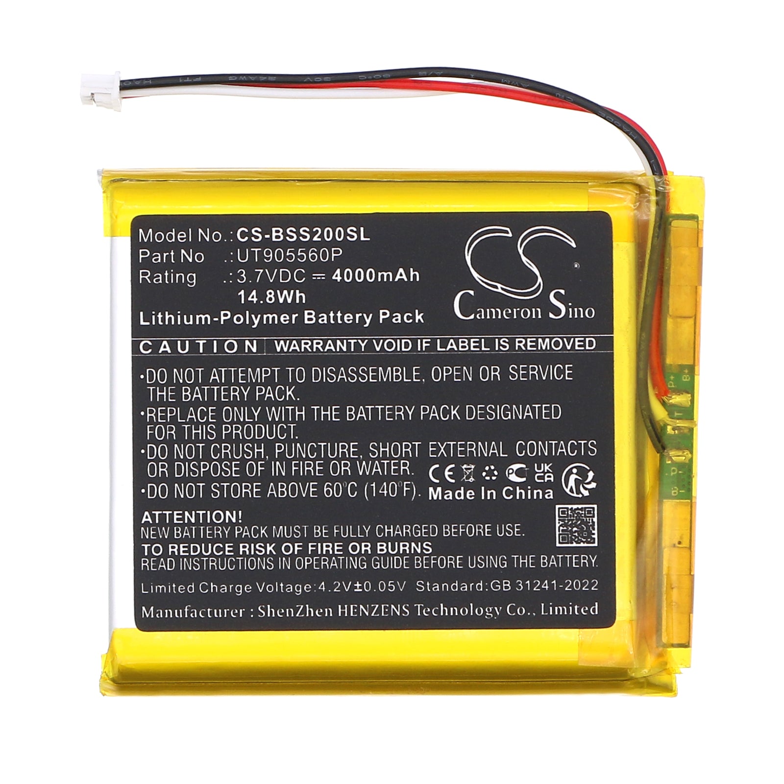 3.7V, Li-Polymer, 4000mAh, Battery fits Babysense BBM01, BBM03, 14.8Wh BabyPhone Cameron Sino Technology Limited