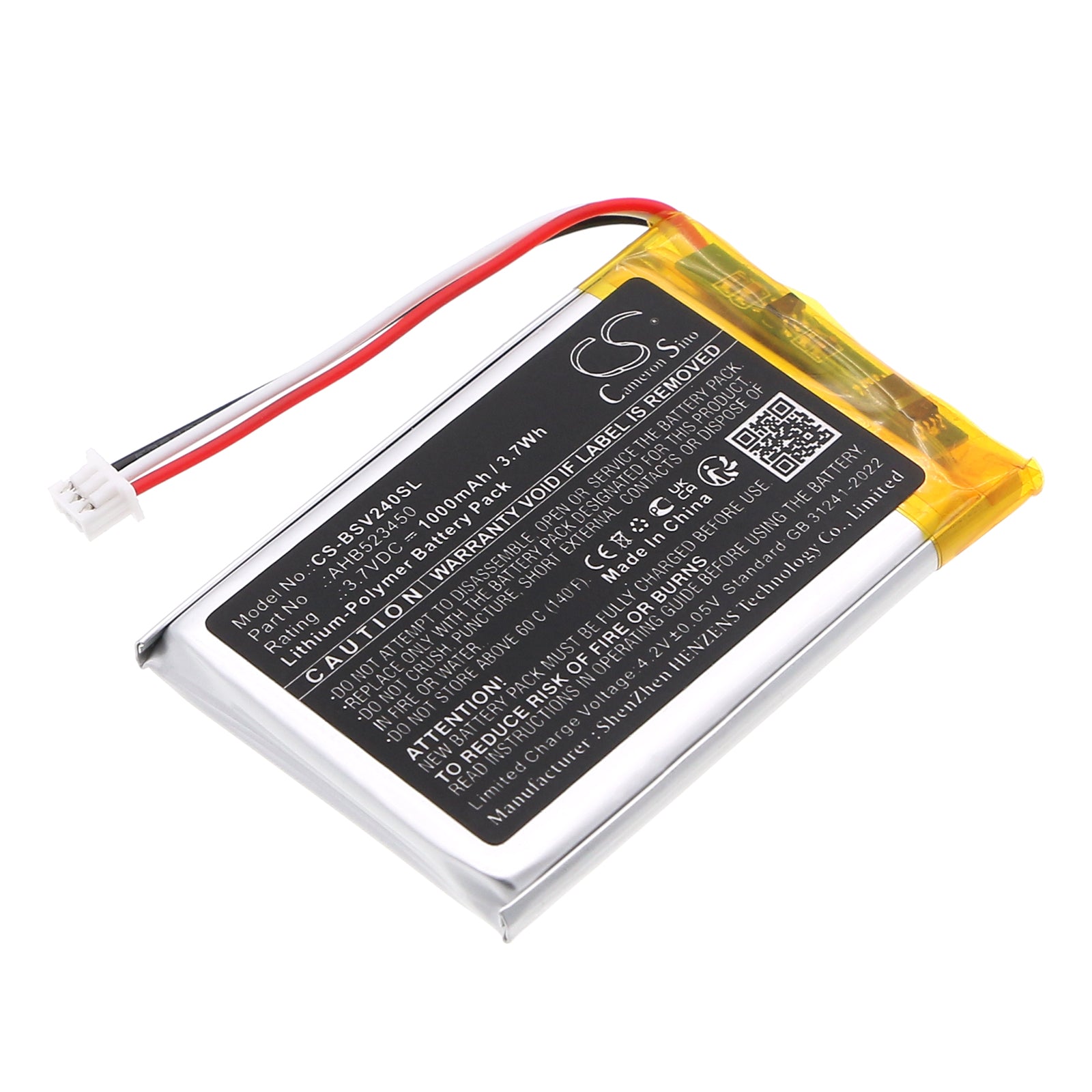 3.7V, Li-Polymer, 1000mAh, Battery fits Babysense V24R Video Baby Monitor, 3.7Wh BabyPhone Cameron Sino Technology Limited