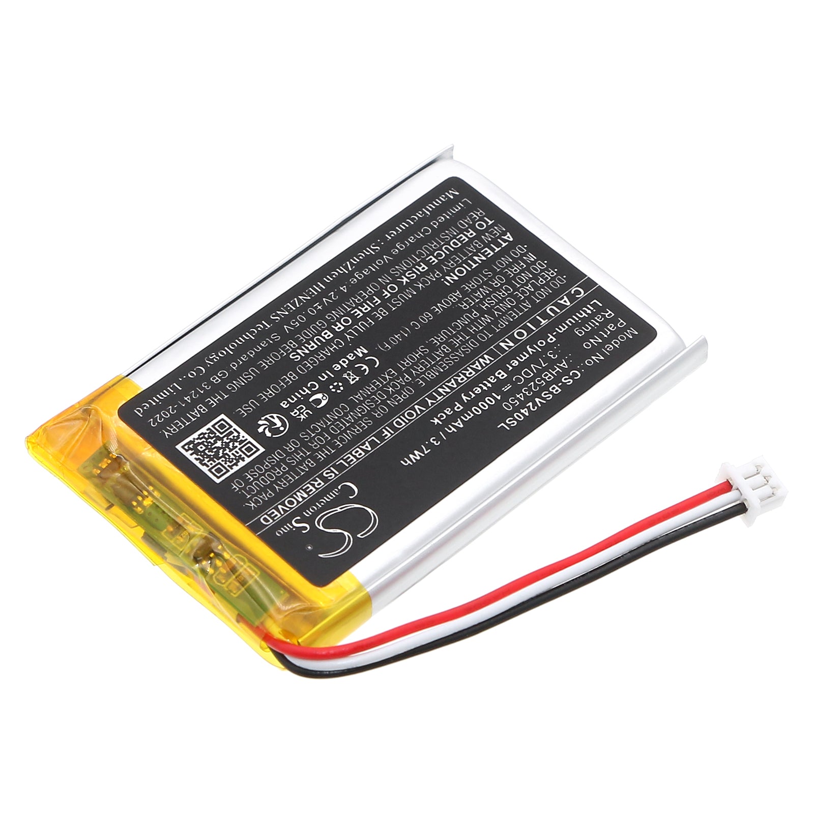 3.7V, Li-Polymer, 1000mAh, Battery fits Babysense V24R Video Baby Monitor, 3.7Wh BabyPhone Cameron Sino Technology Limited