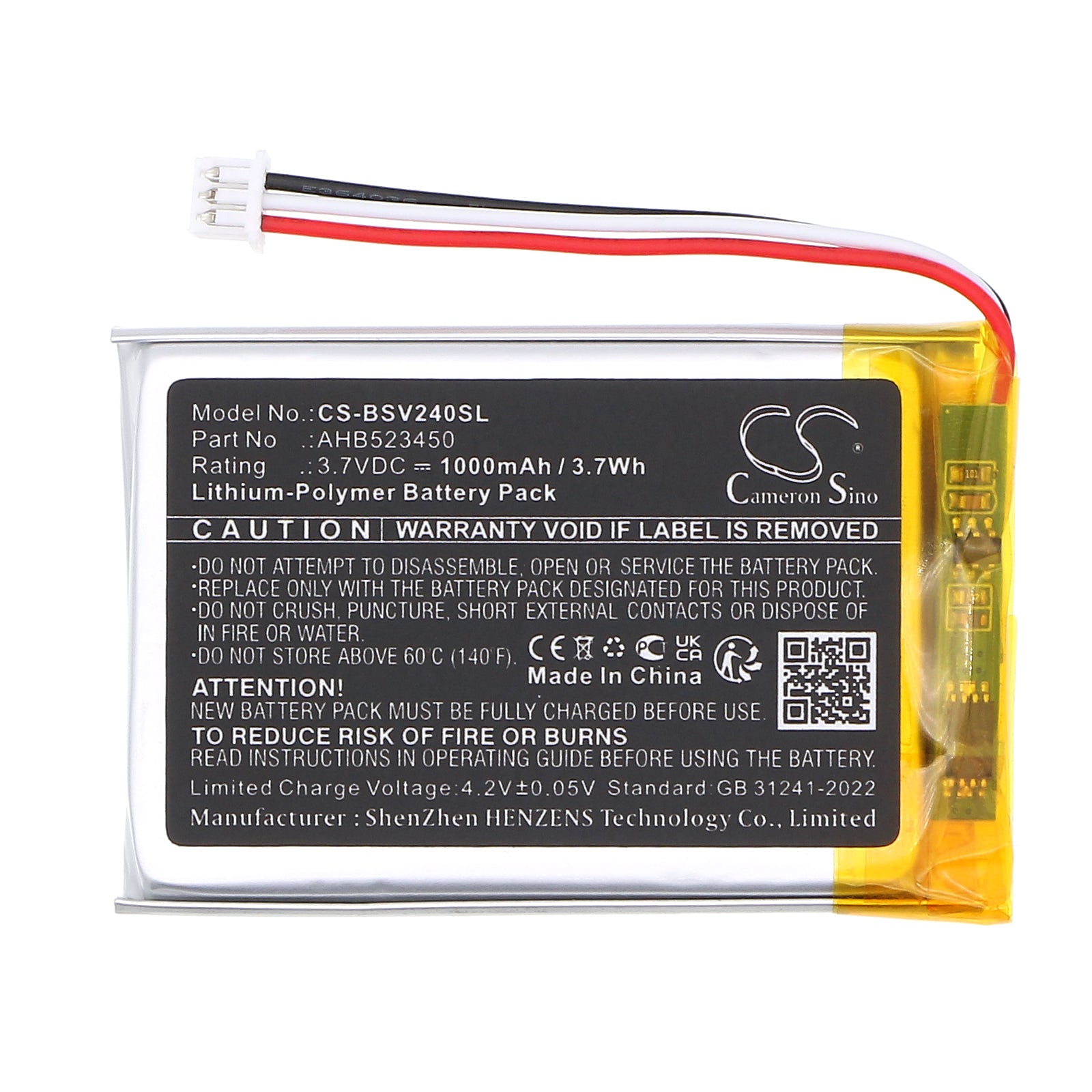 3.7V, Li-Polymer, 1000mAh, Battery fits Babysense V24R Video Baby Monitor, 3.7Wh BabyPhone Cameron Sino Technology Limited