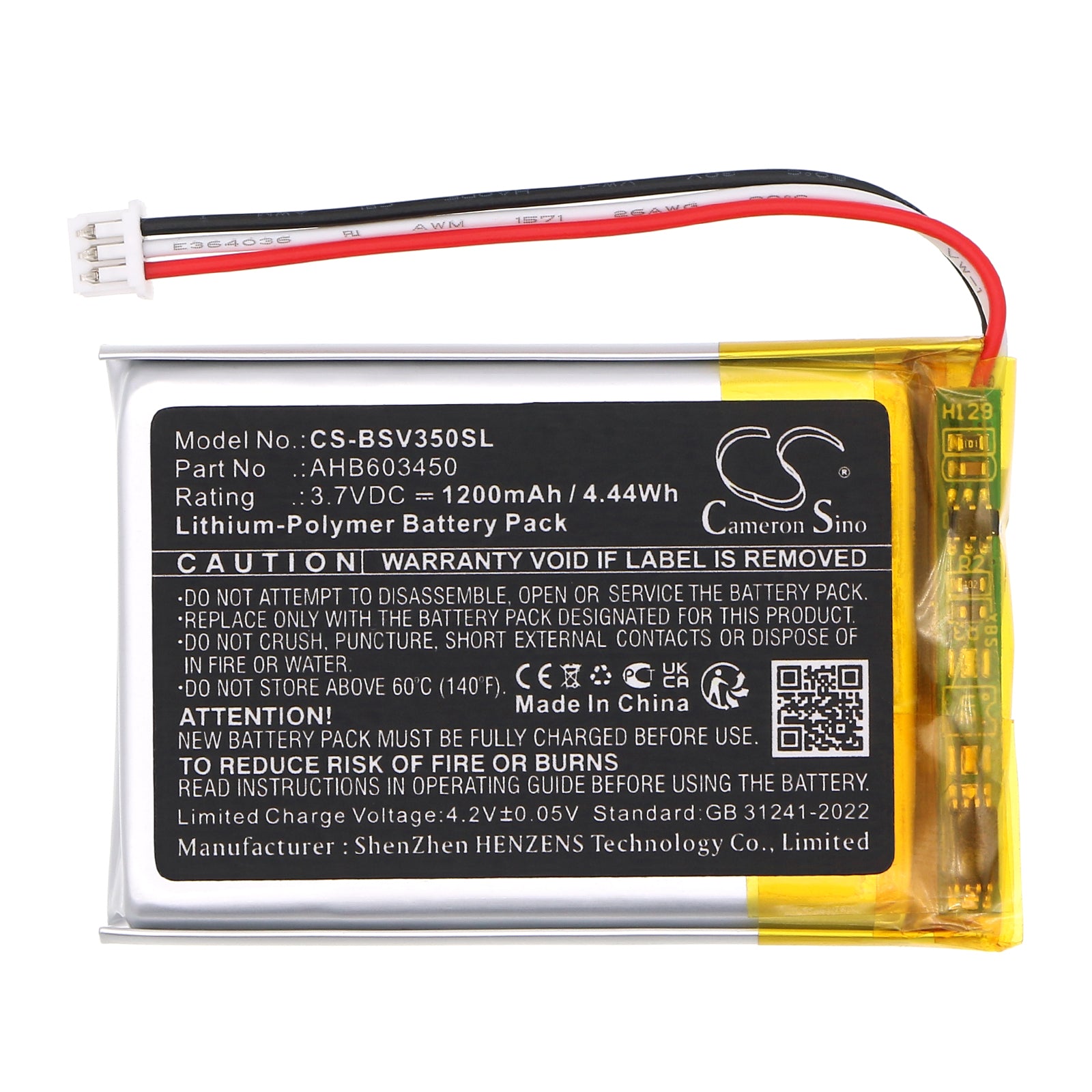 3.7V, Li-Polymer, 1200mAh, Battery fits Babysense V35 Video Baby Monitor, 4.44Wh BabyPhone Cameron Sino Technology Limited
