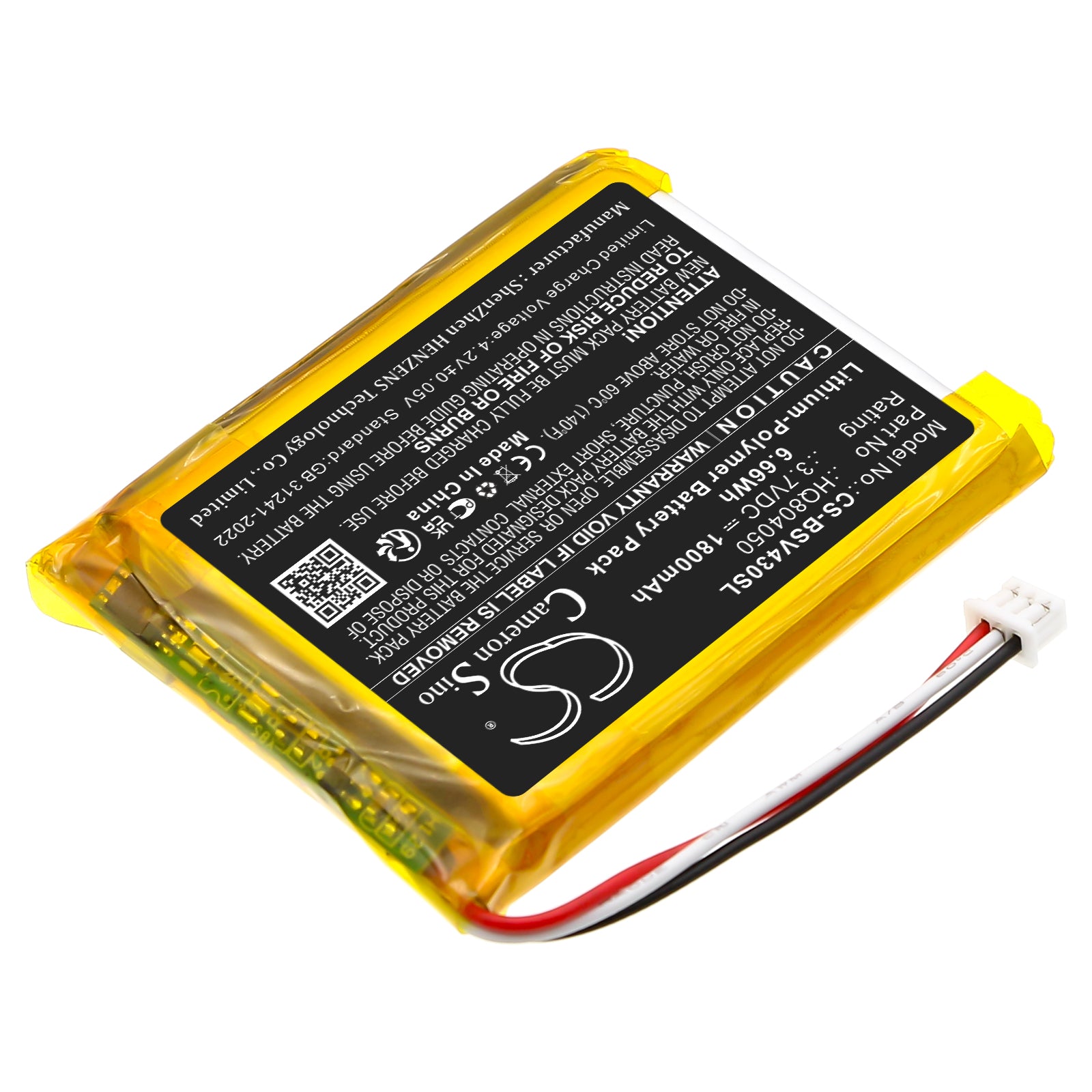 3.7V, Li-Polymer, 1800mAh, Battery fits Babysense V43 Video Baby Monitor, 6.66Wh BabyPhone Cameron Sino Technology Limited