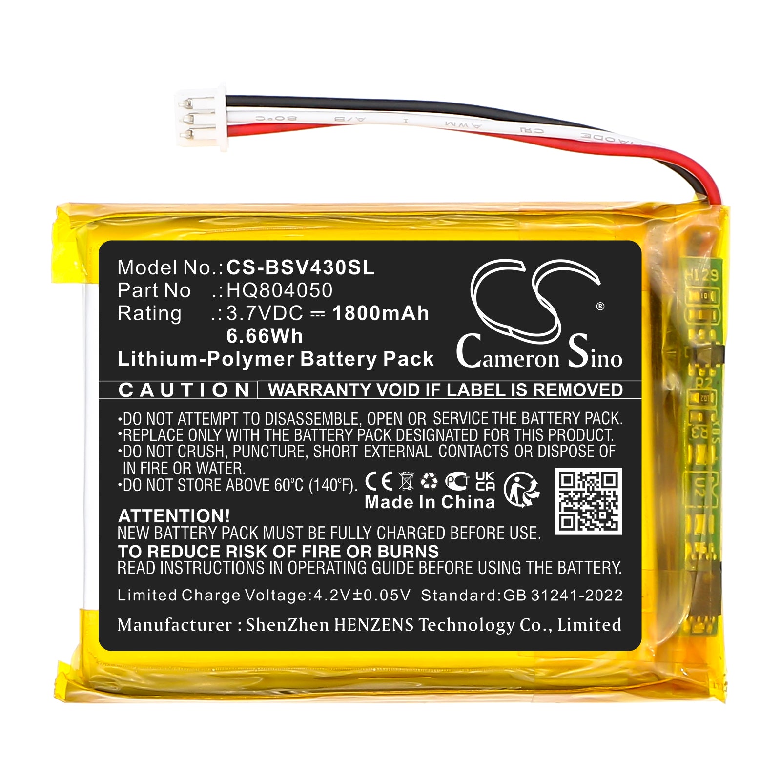 3.7V, Li-Polymer, 1800mAh, Battery fits Babysense V43 Video Baby Monitor, 6.66Wh BabyPhone Cameron Sino Technology Limited