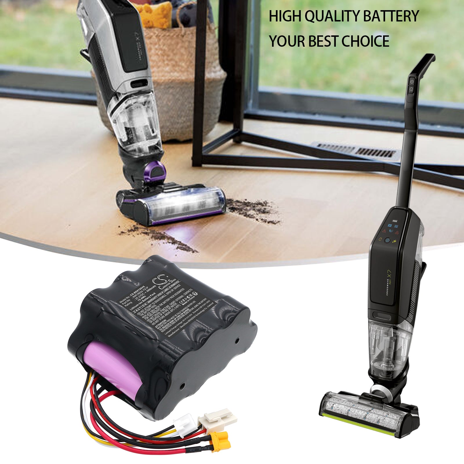 25.2V, Li-ion, 3000mAh, Battery fits Bissell CrossWave X7 Cordless Plus 3479Z, CrossWave X7 Cordless Pro 2955Z, 75.6Wh Vacuum Cameron Sino Technology Limited