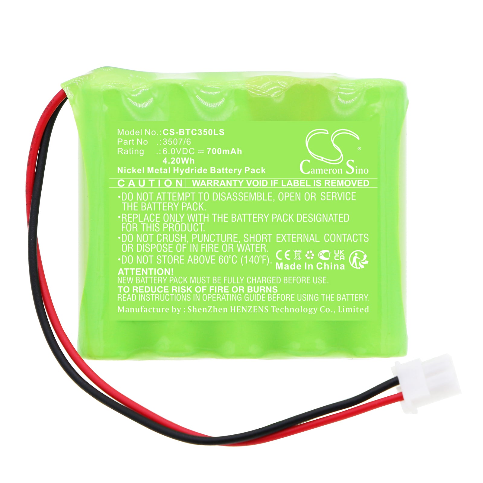 Ni-MH, Alarm System Battery fits Bticino 3486, 3507/6, 6.0V, 700mAh Alarm System Cameron Sino Technology Limited
