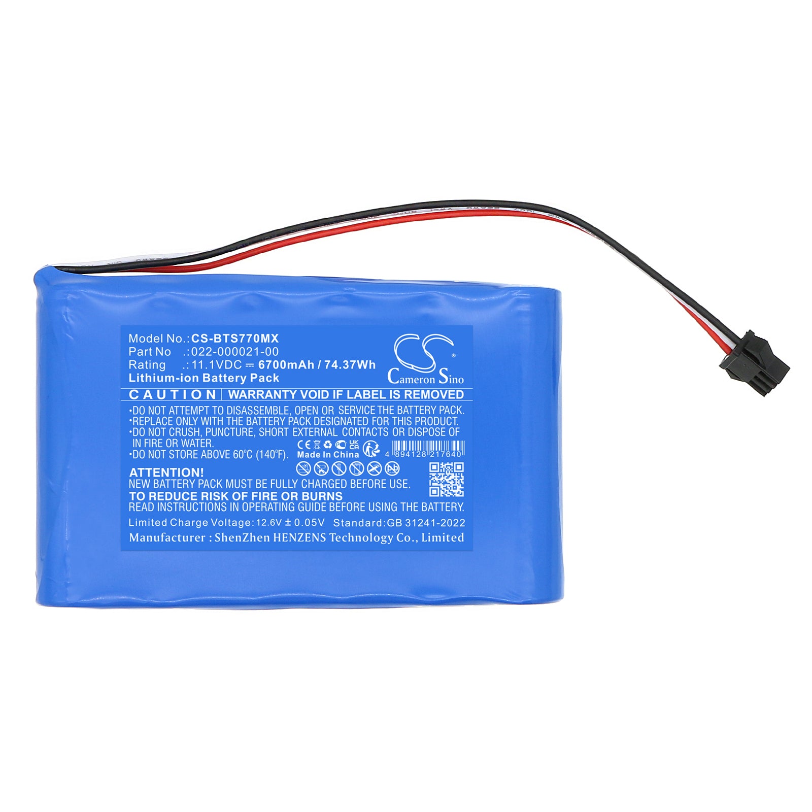 11.1V, Li-ion, 6700mAh, Battery fits Bistos BT-740 pulse oximeter, BT-770 pulse oximeter, 74.37Wh Medical Cameron Sino Technology Limited