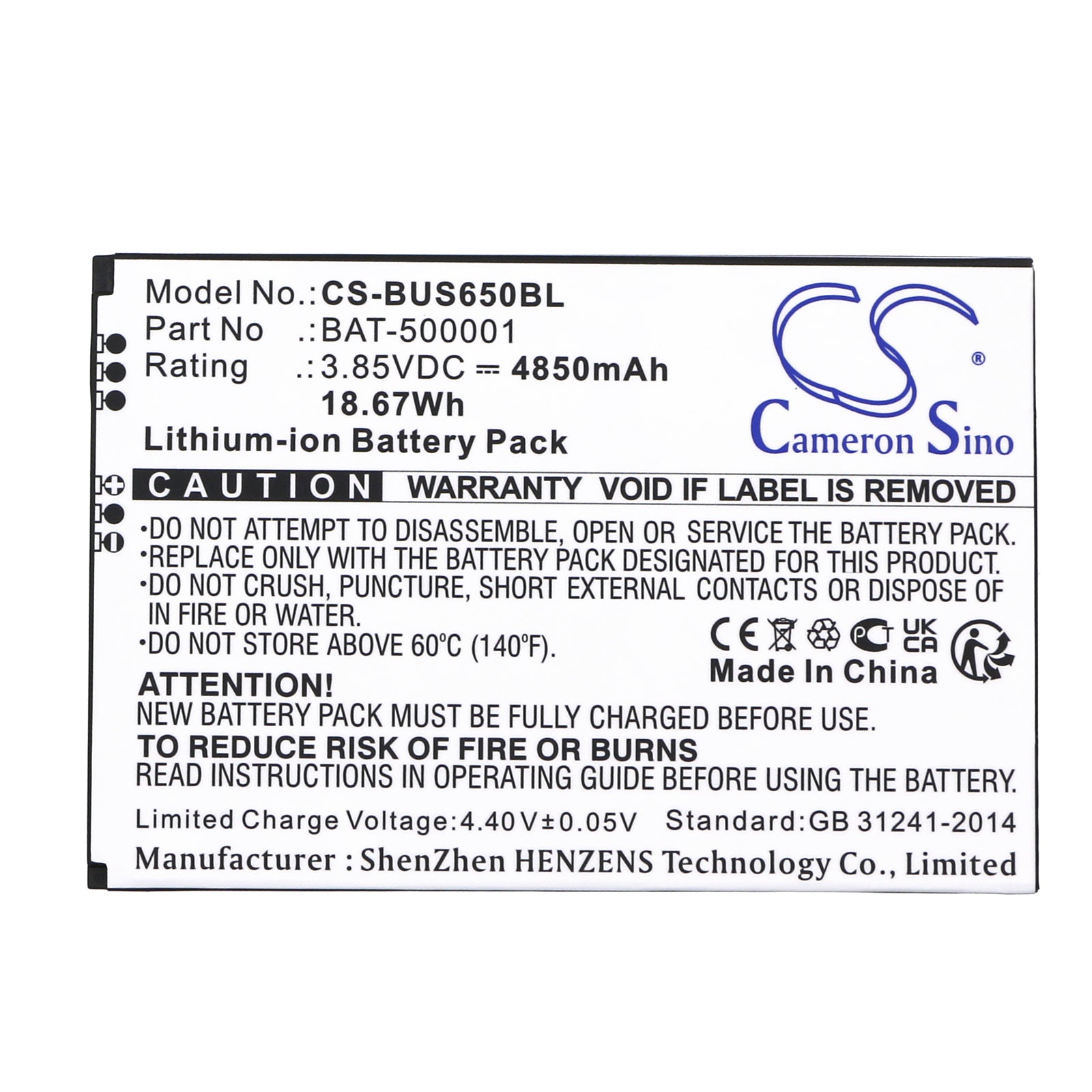 Li-ion, Barcode Scanner Battery fits Bluebird Pidion Sf6510, 3.85V, 4850mAh Barcode Scanner Cameron Sino Technology Limited