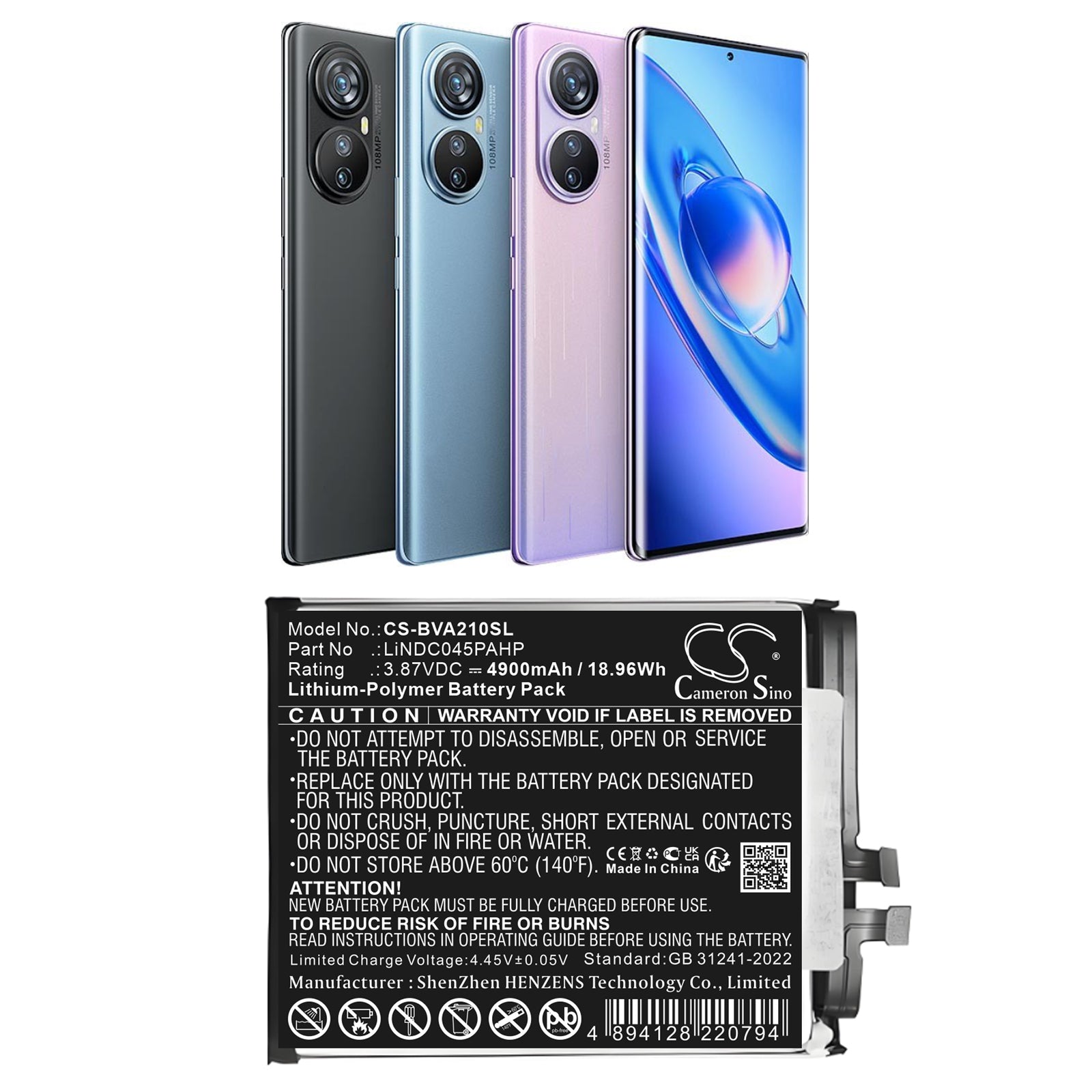 3.87V, Li-Polymer, 4900mAh, Battery fits BlackView A200 Pro, 18.96Wh Mobile, SmartPhone Cameron Sino Technology Limited