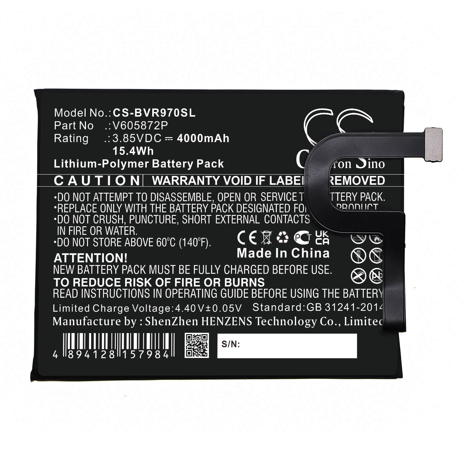 Li-Polymer Battery fits Blackview, V605872p 3.85V, 4100mAh Mobile & SmartPhone Cameron Sino Technology Limited